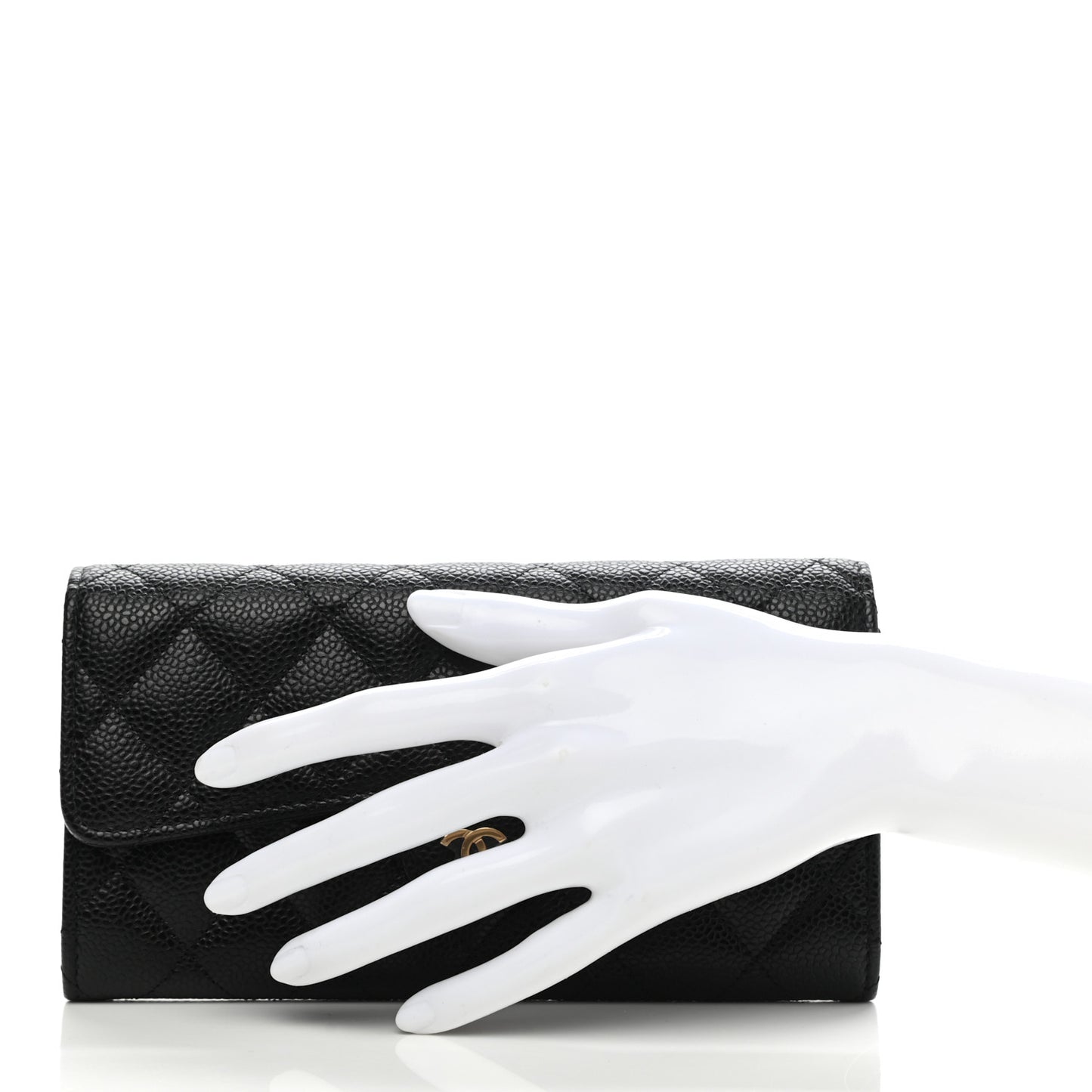Caviar Quilted Large Gusset Flap Wallet Black