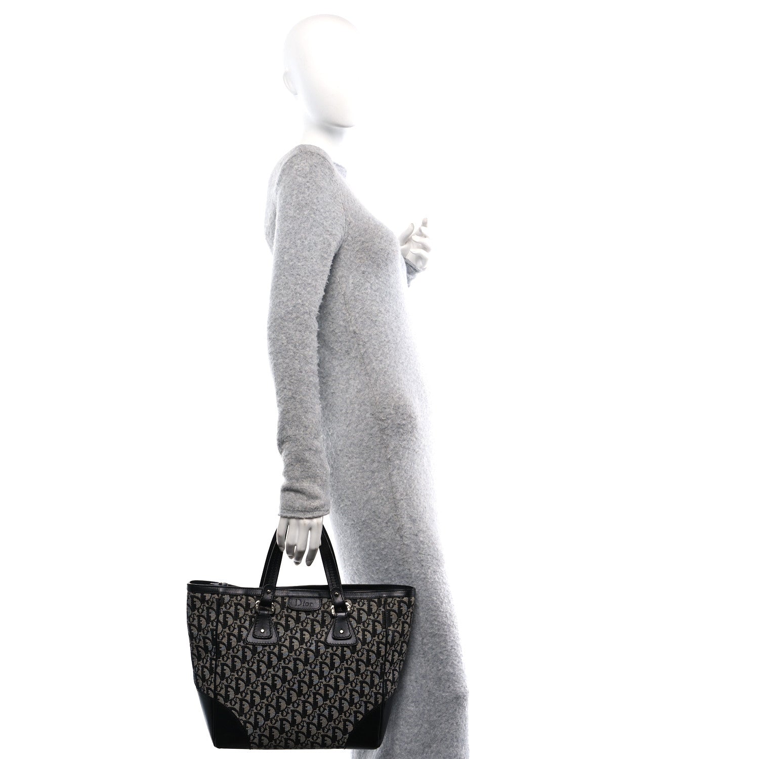 Christian Dior Denim Calfskin Monogram Tote Navy Blue 2 of 12