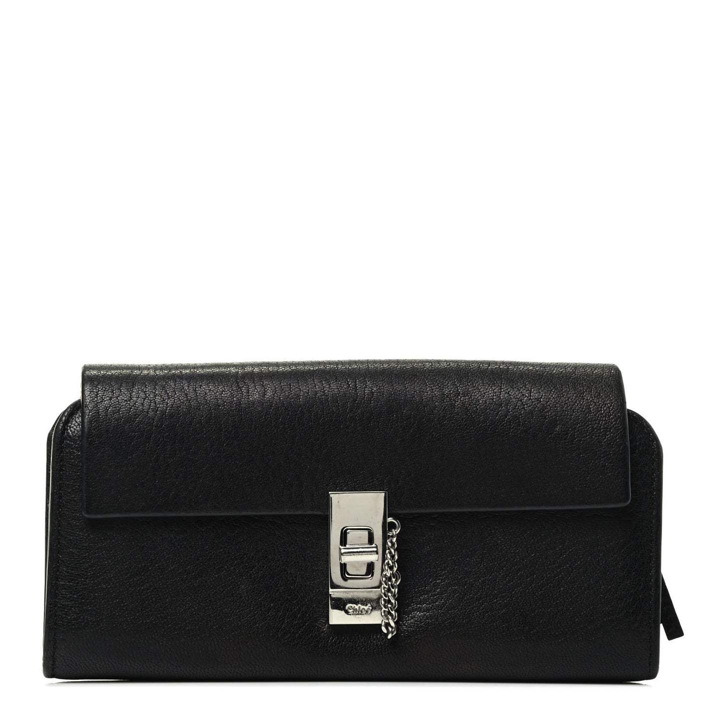 Grained Lambskin Drew Long Wallet with Flap Black
