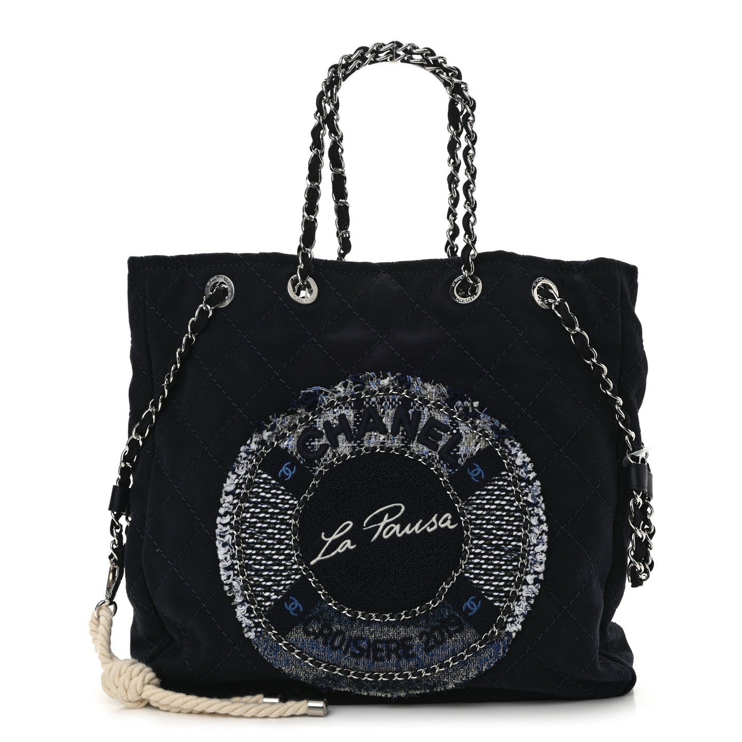 Canvas Quilted La Pausa Large Shopping Tote Navy