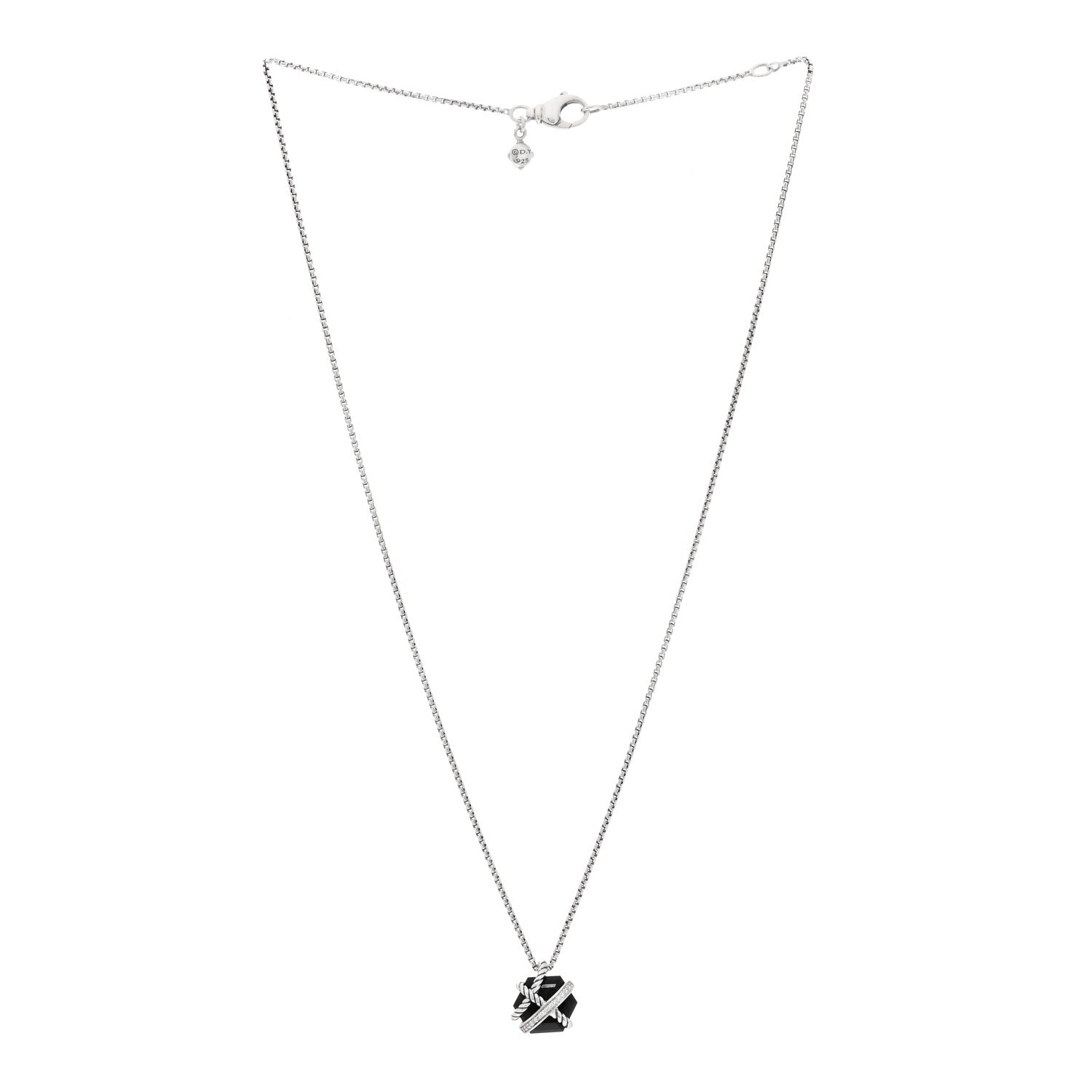 David Yurman Sterling Silver Diamond Black Onyx 10mm Petite Cable Wrap Pendant Necklace 2 of 3