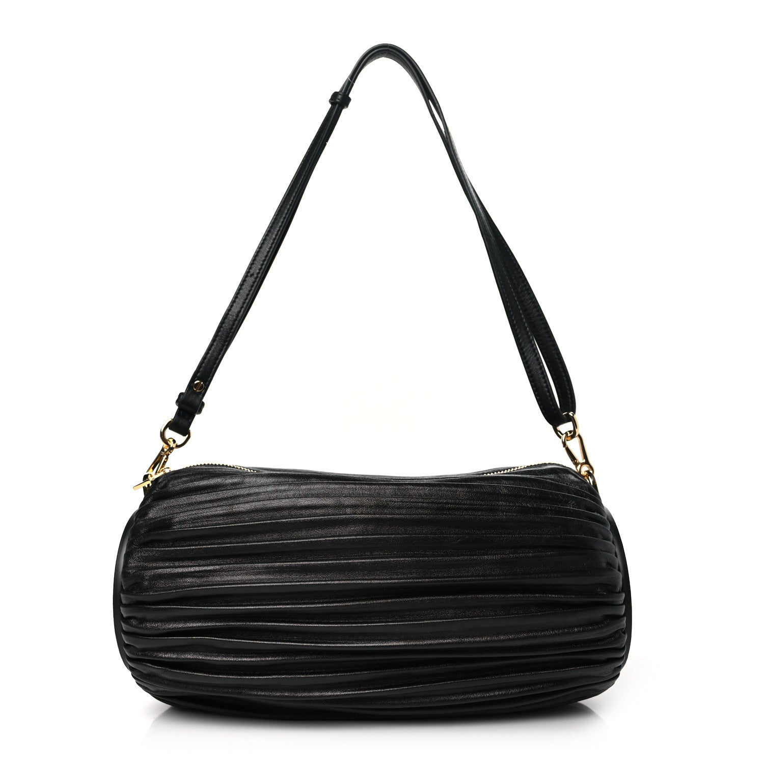 Loewe Lambskin Pleated Bracelet Pouch Shoulder Bag Black 1 of 9
