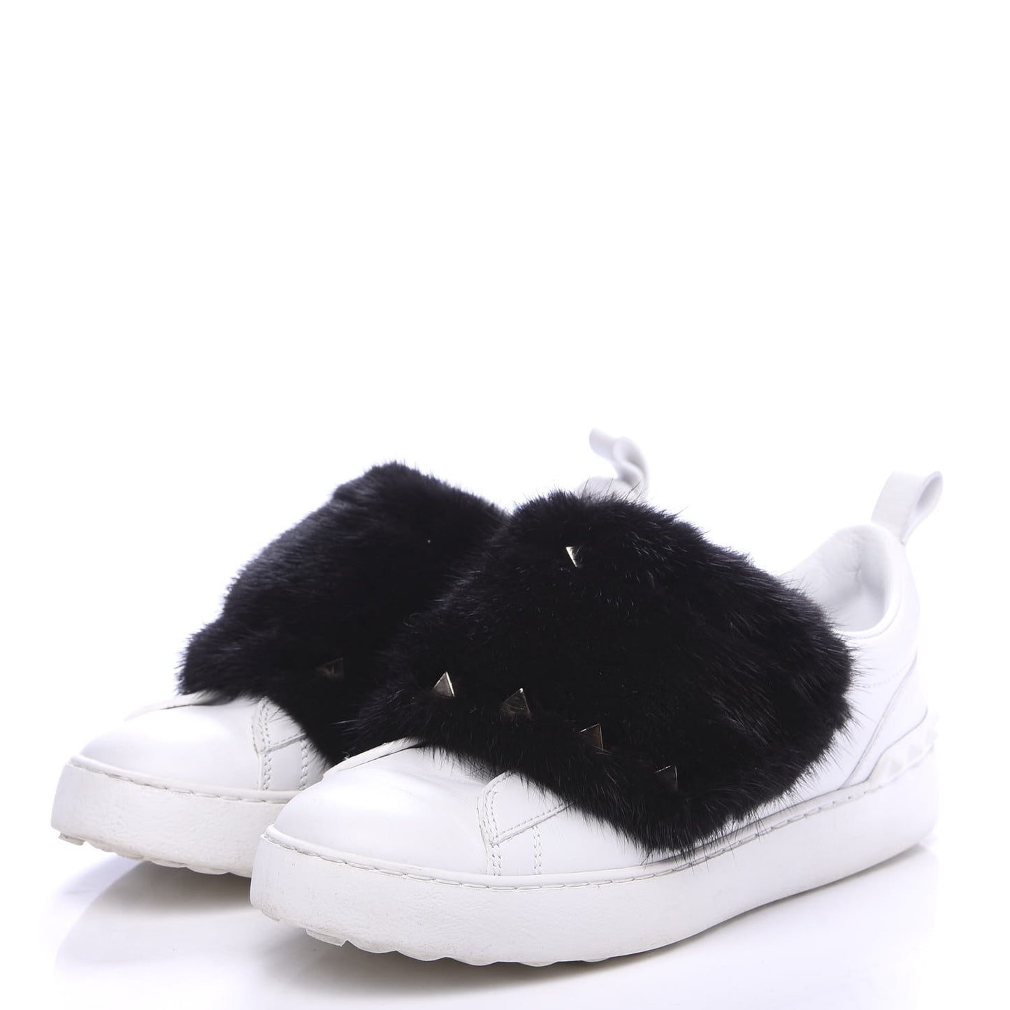 Calfskin Mink Fur Sneakers 36 White Black