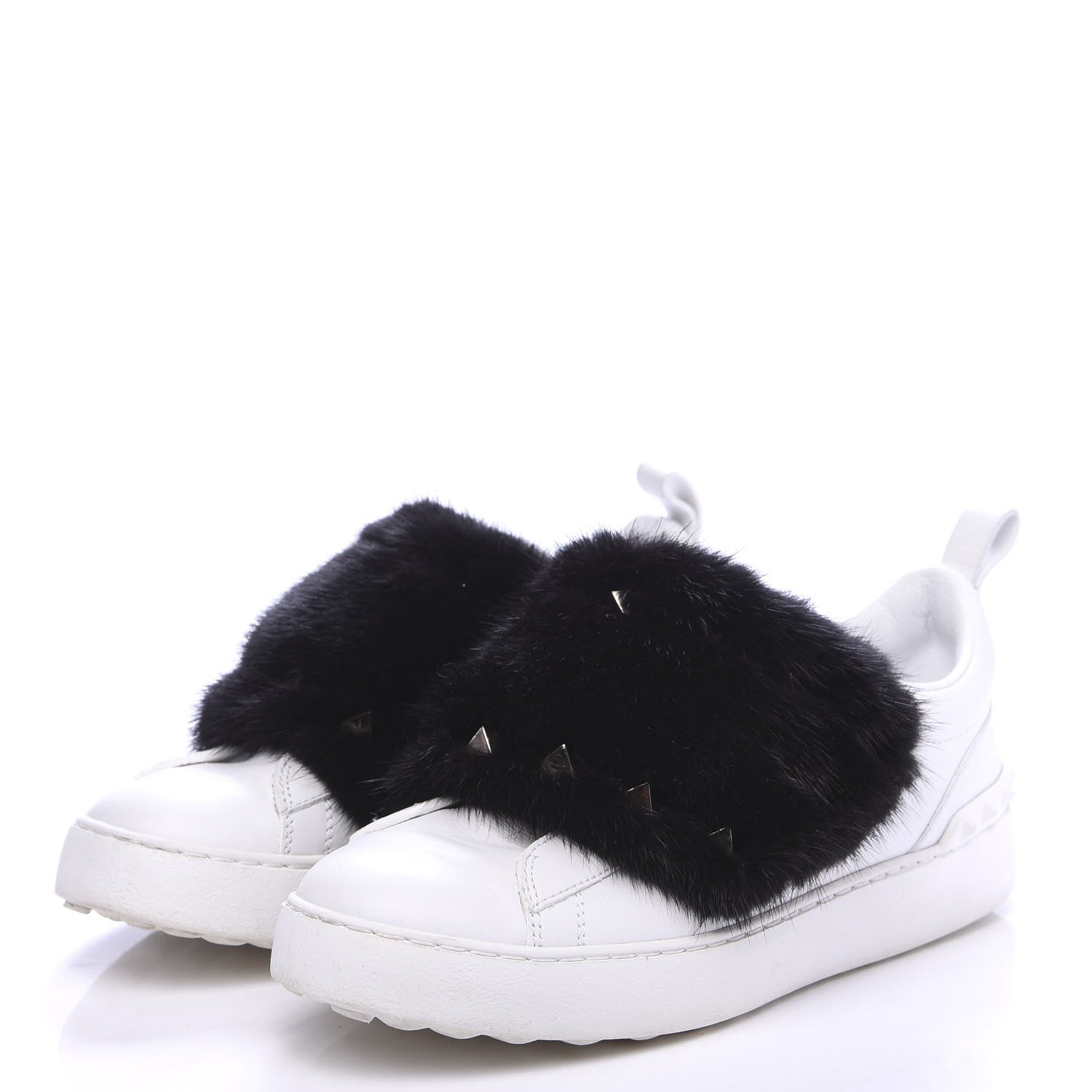 Valentino Garavani Calfskin Mink Fur Sneakers 36 White Black 3 of 9