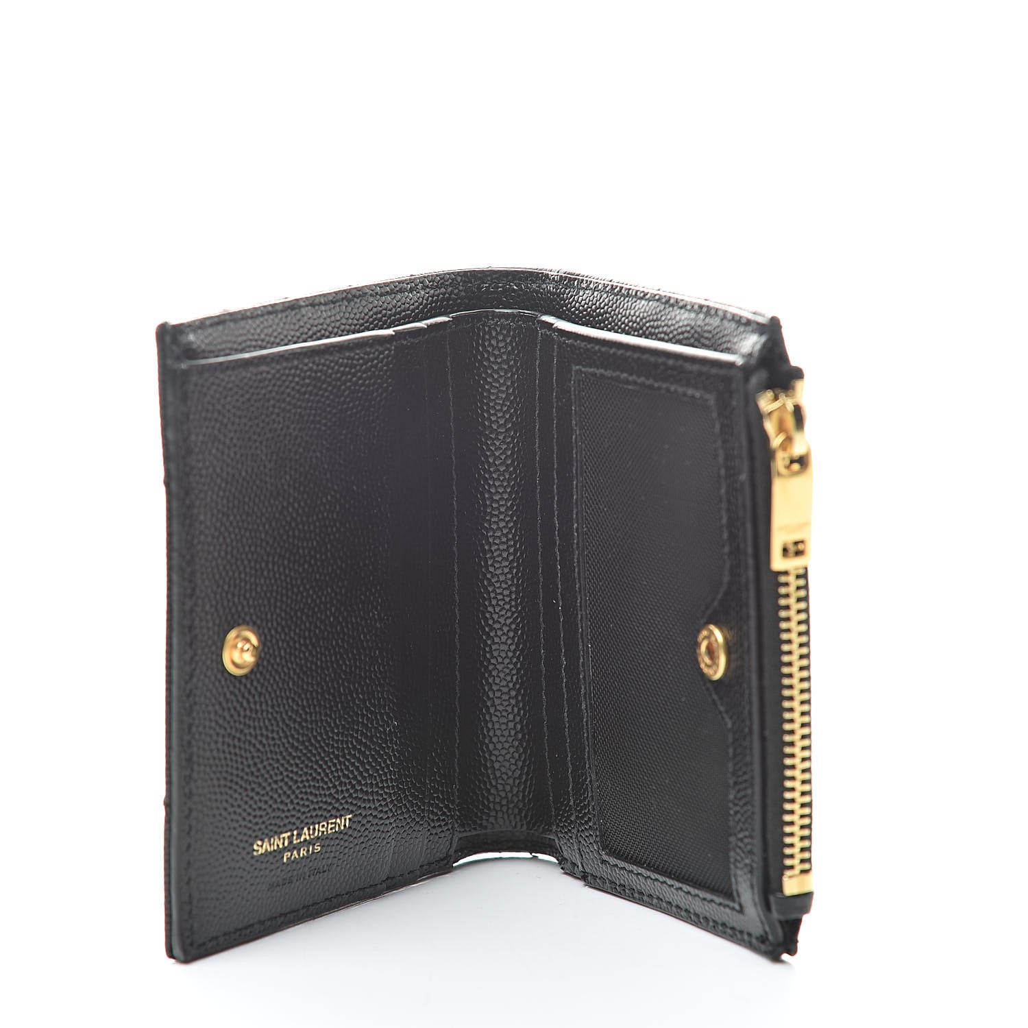 Saint Laurent Grain De Poudre Matelasse Chevron Monogram Zipped Card Case Black 5 of 7