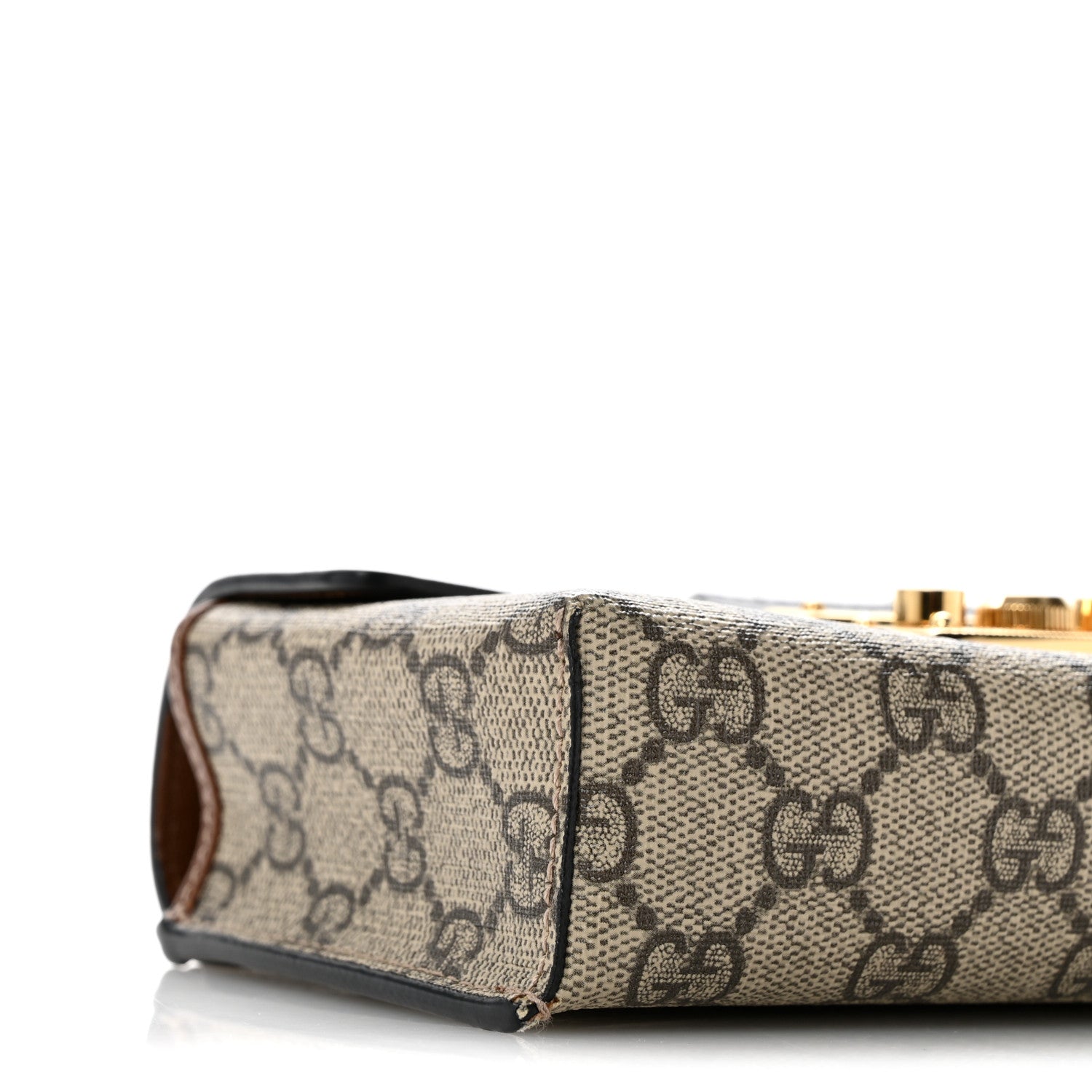 Gucci GG Supreme Monogram Calfskin Mini Padlock Top Handle Shoulder Bag Beige Black Cuir 9 of 15