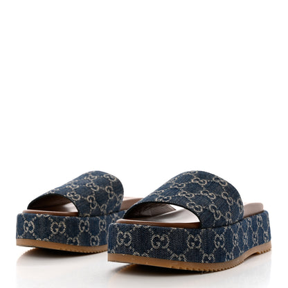 Gucci New Denim GG Monogram Angelina Platform 55mm Slide Sandals 39 Blue Tea 3 of 12