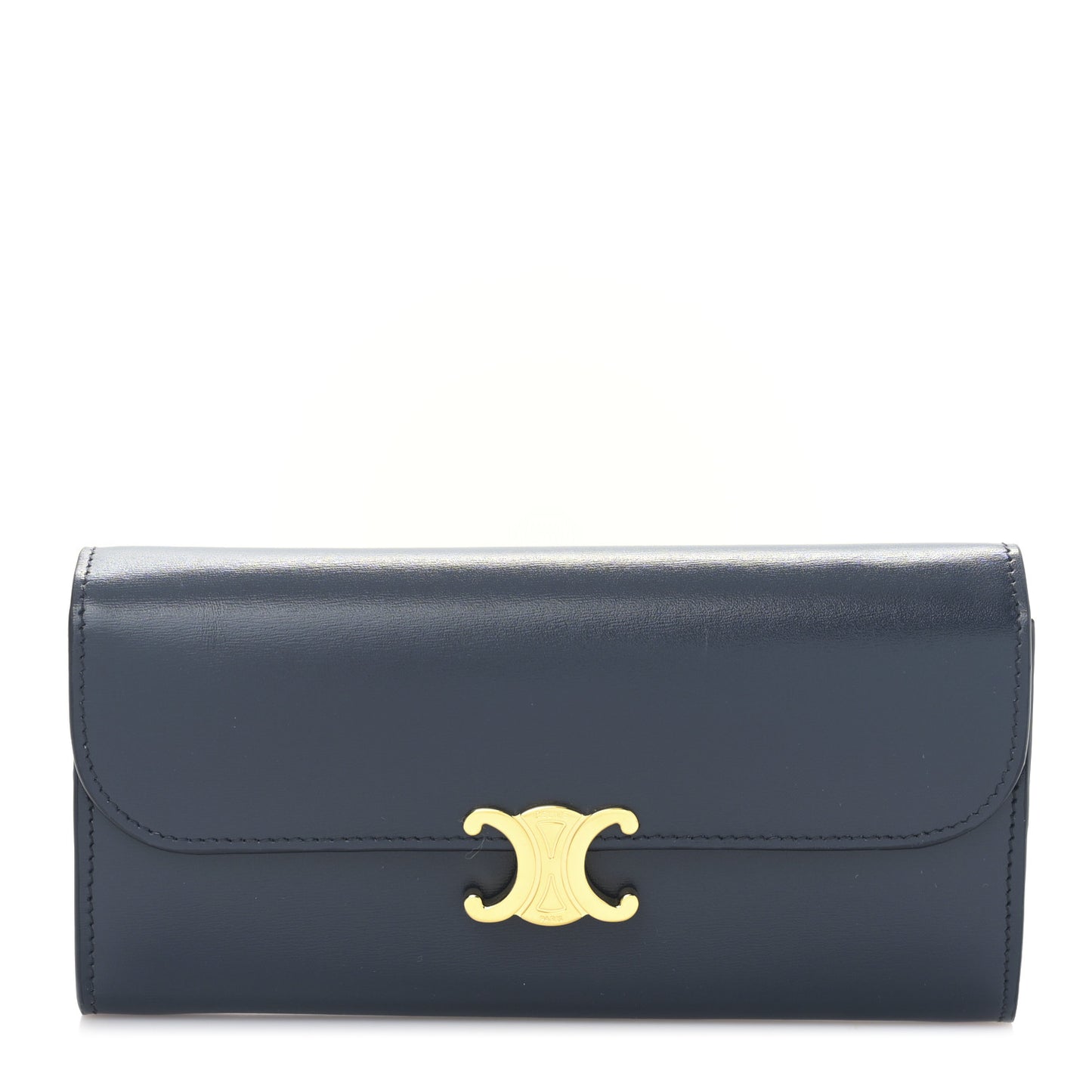 Shiny Calfskin Long Triomphe Wallet Navy