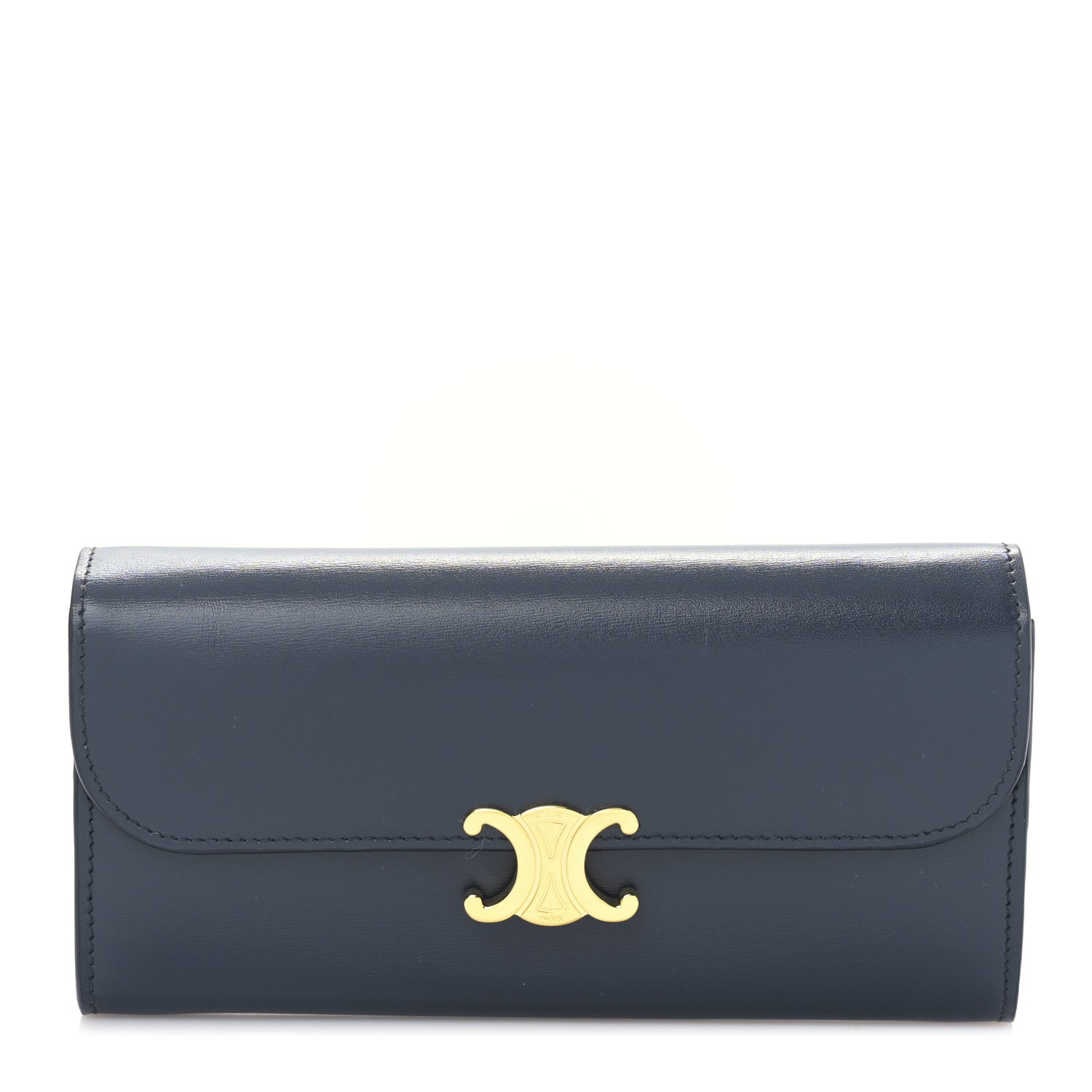 Celine Shiny Calfskin Long Triomphe Wallet Navy 1 of 10