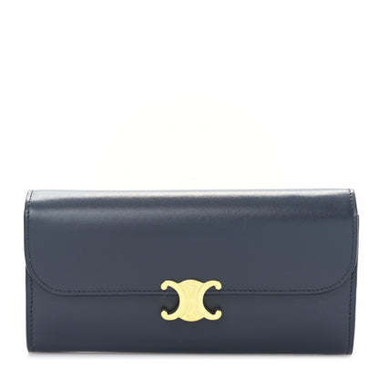 Celine Shiny Calfskin Long Triomphe Wallet Navy 1 of 10