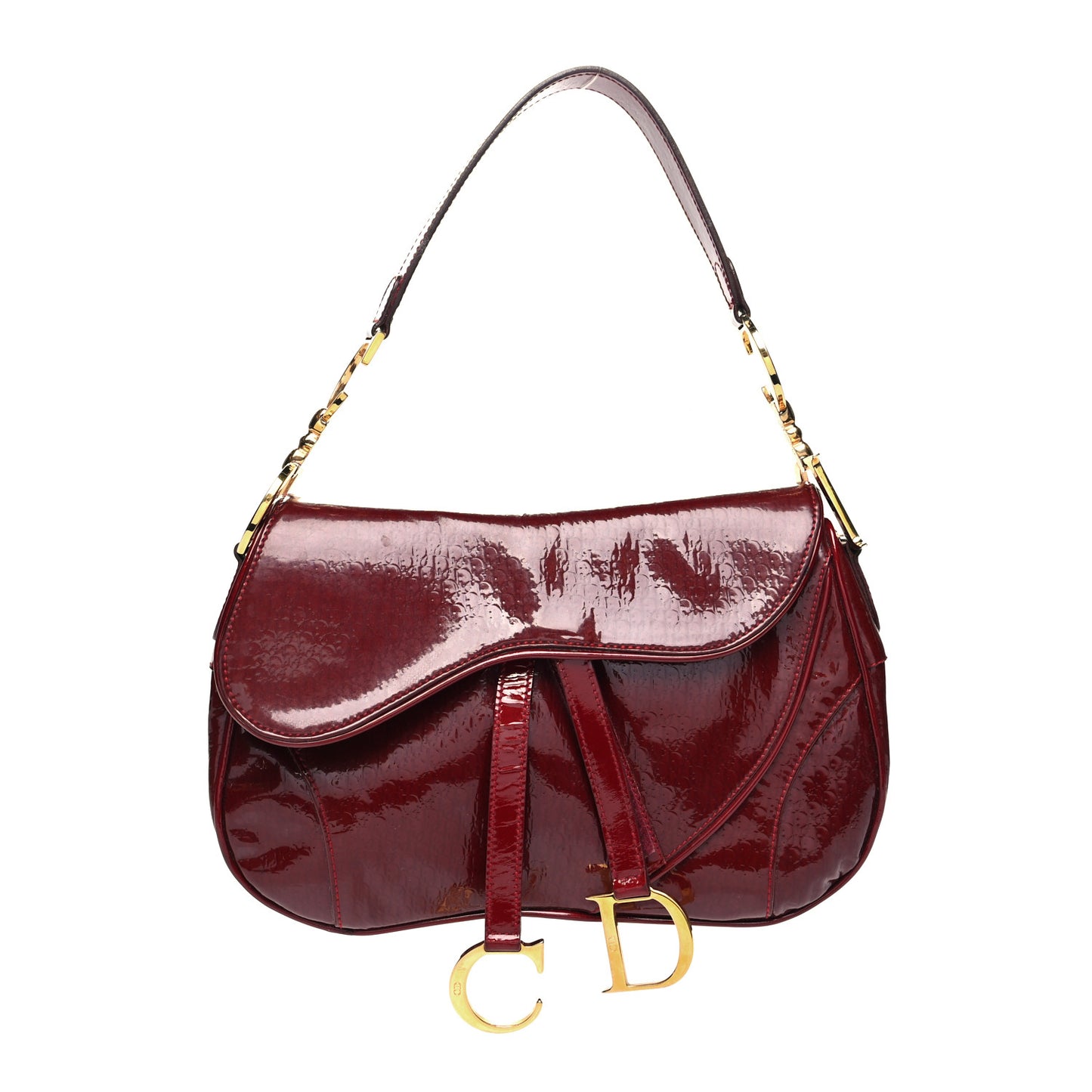 Patent Diorissimo Double Saddle Bag Dark Red