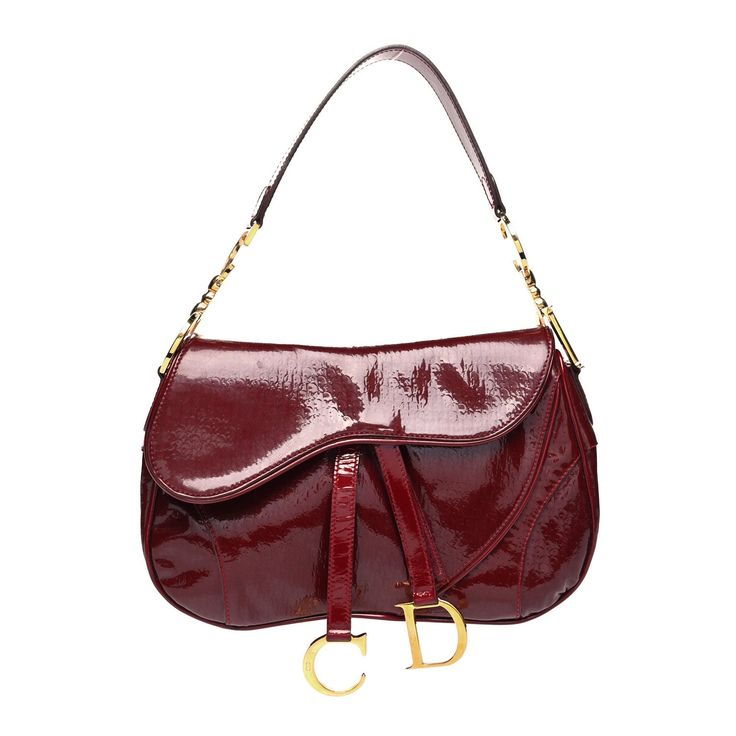 Christian Dior Patent Diorissimo Double Saddle Bag Dark Red 1 of 11