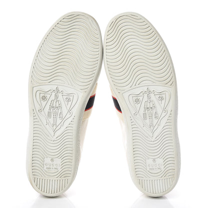 Gucci Calfskin Stripe Womens New Ace Sneakers 37.5 New Mystic White Ecru Red Flame 12 of 15