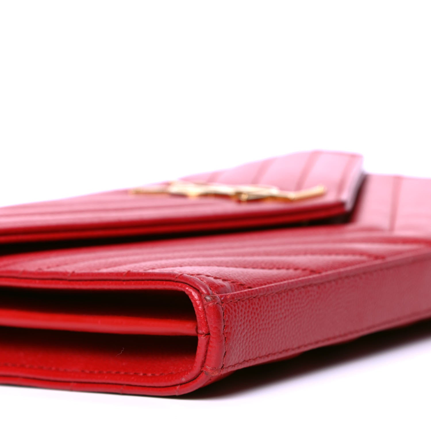 Saint Laurent Grain De Poudre Matelasse Chevron Monogram Chain Wallet New Red 4 of 5