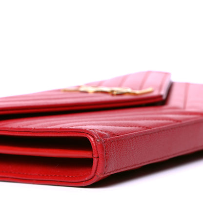 Saint Laurent Grain De Poudre Matelasse Chevron Monogram Chain Wallet New Red 4 of 5