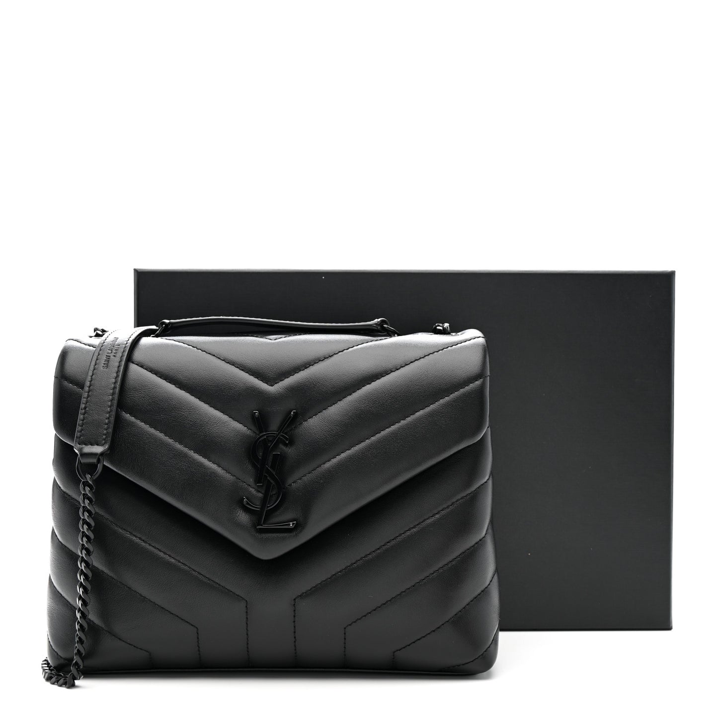 Calfskin Y Quilted Monogram Monochrome Small Loulou Chain Satchel Black