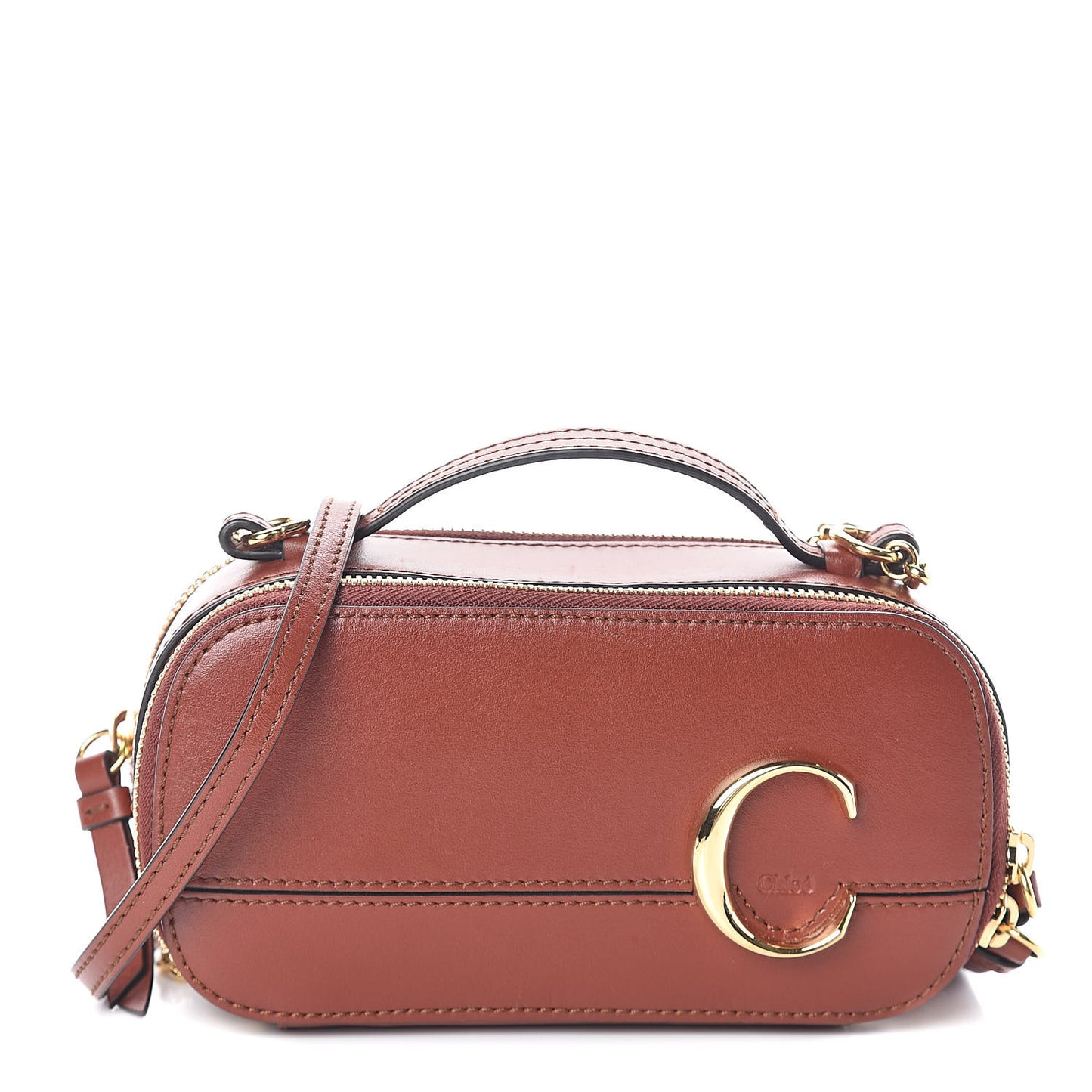 Shiny Calfskin Mini Vanity C Bag Sepia Brown