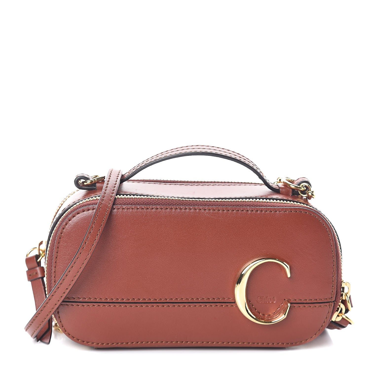 Chloe Shiny Calfskin Mini Vanity C Bag Sepia Brown 1 of 9