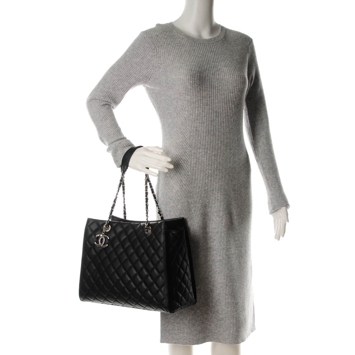 Calfskin Quilted Chic and Soft Large Shopping Tote Black