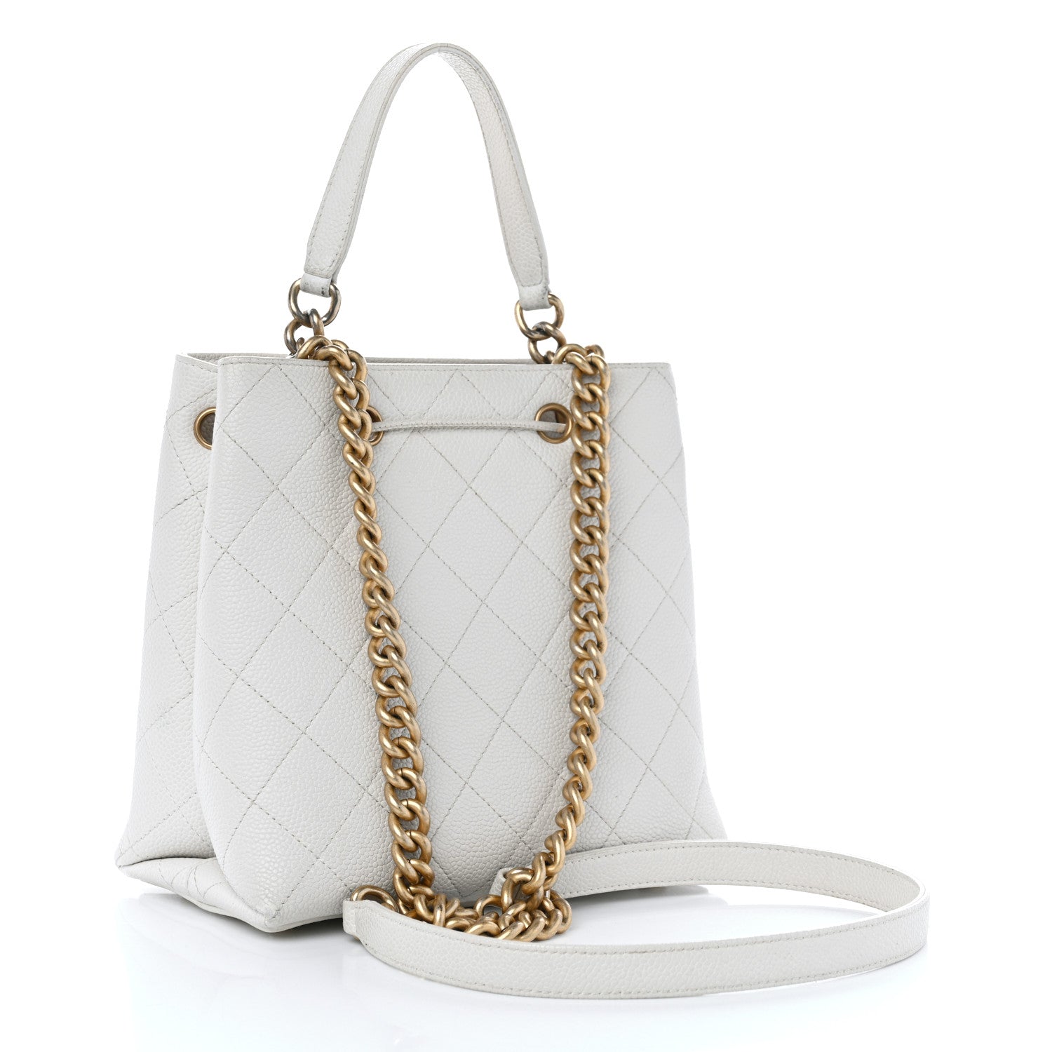 Chanel Grained Calfskin Stitched Small Drawstring Bag White 3 of 16