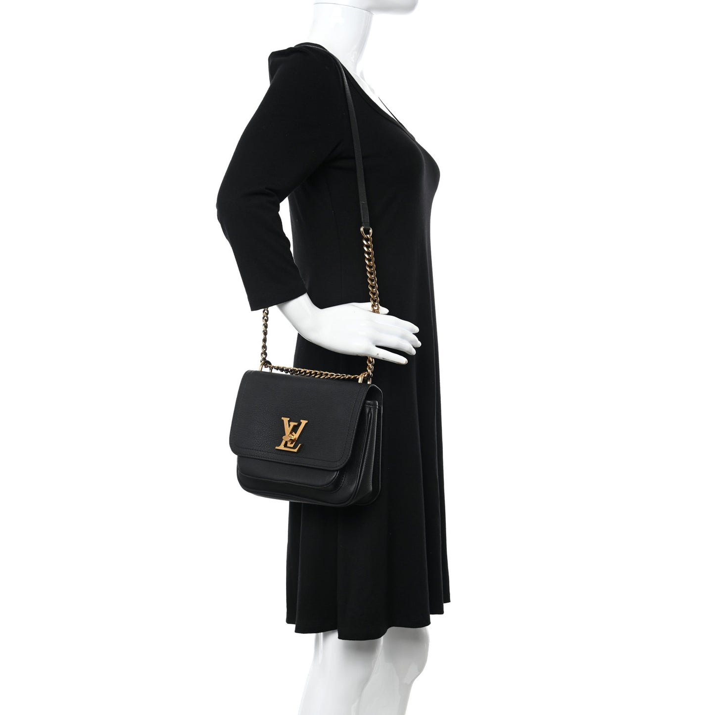 Grained Calfskin Lockme Chain Bag PM Black