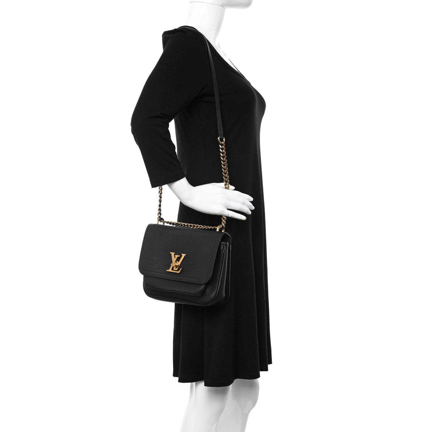 Louis Vuitton Grained Calfskin Lockme Chain Bag PM Black 2 of 9