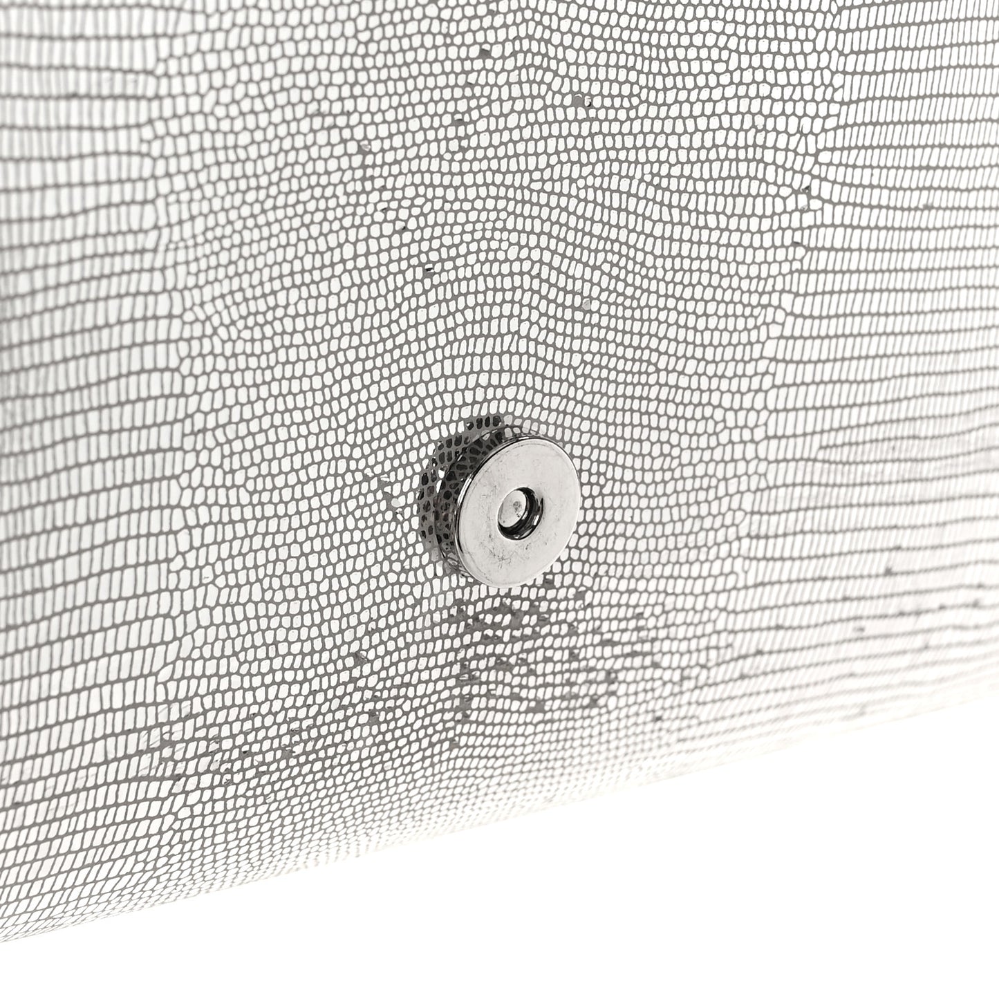 Metallic Laminato Lizard Embossed Spikes Paloma Clutch Silver