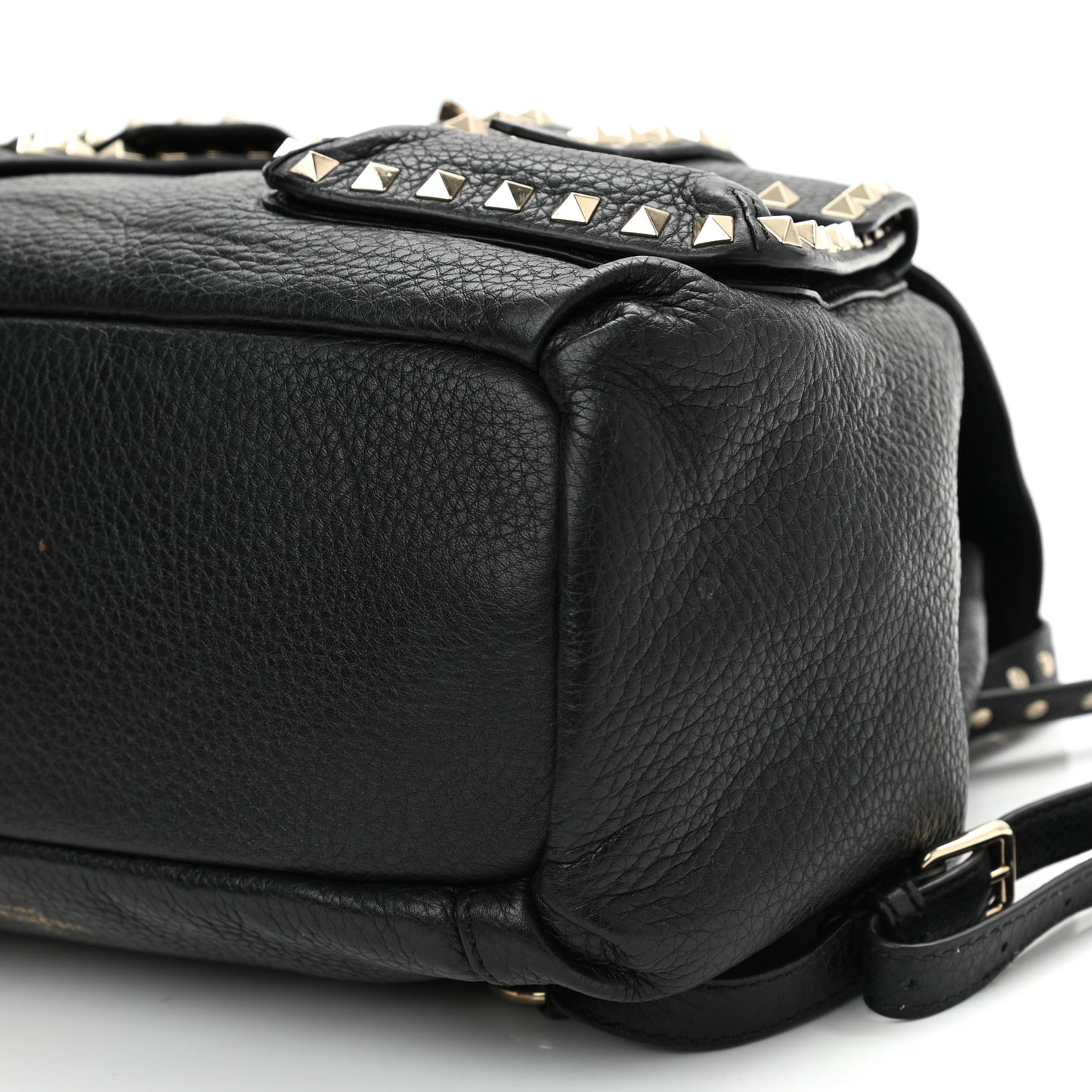 Pebbled Calfskin Rockstud Double Pocket Backpack Black
