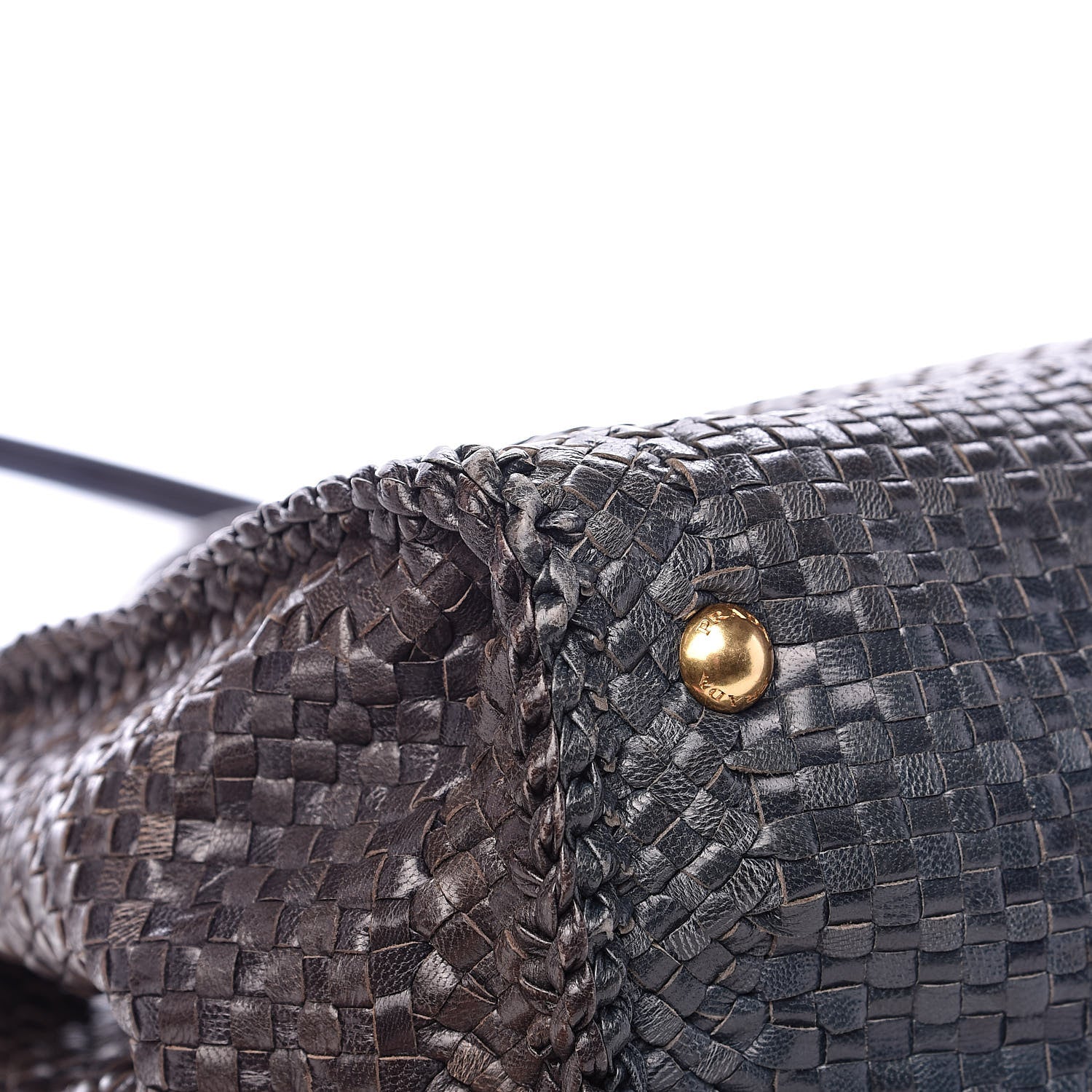 Prada Goatskin Woven Medium Tote Moro 9 of 13