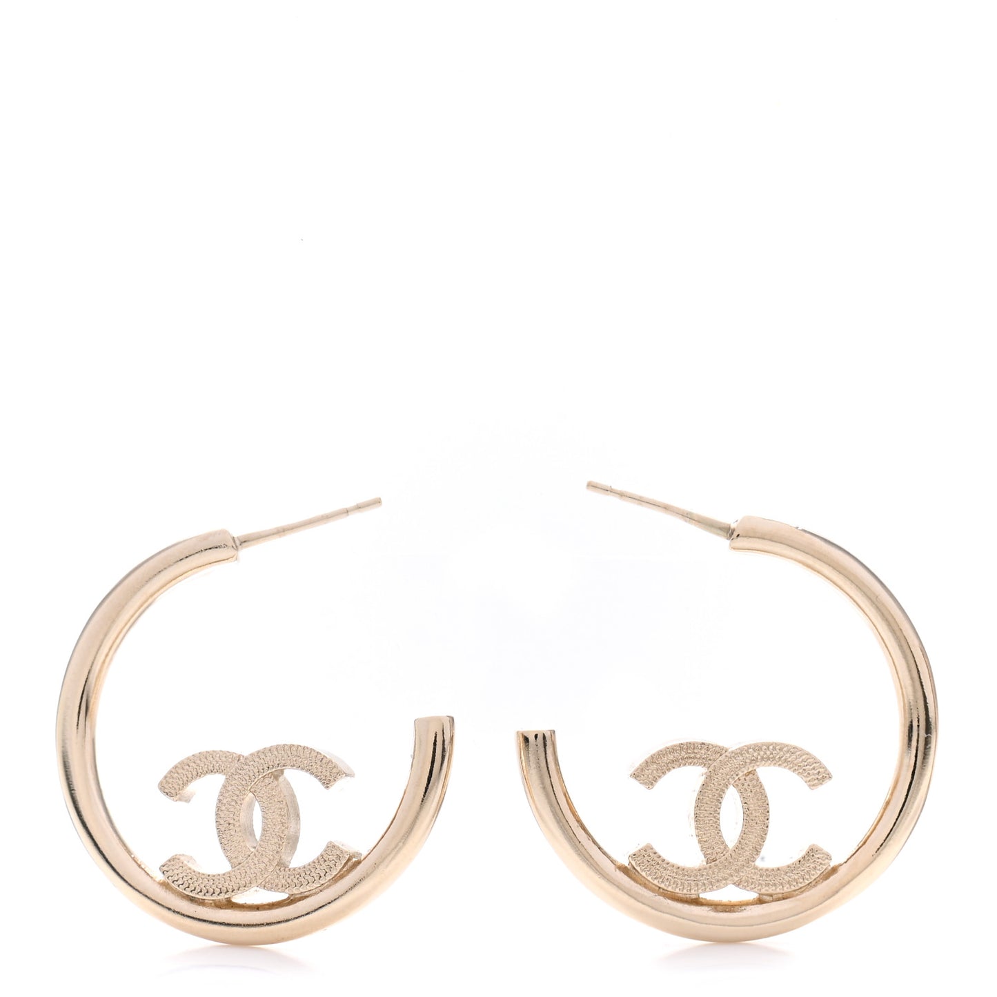 Metal Textured CC Hoop Earrings Gold