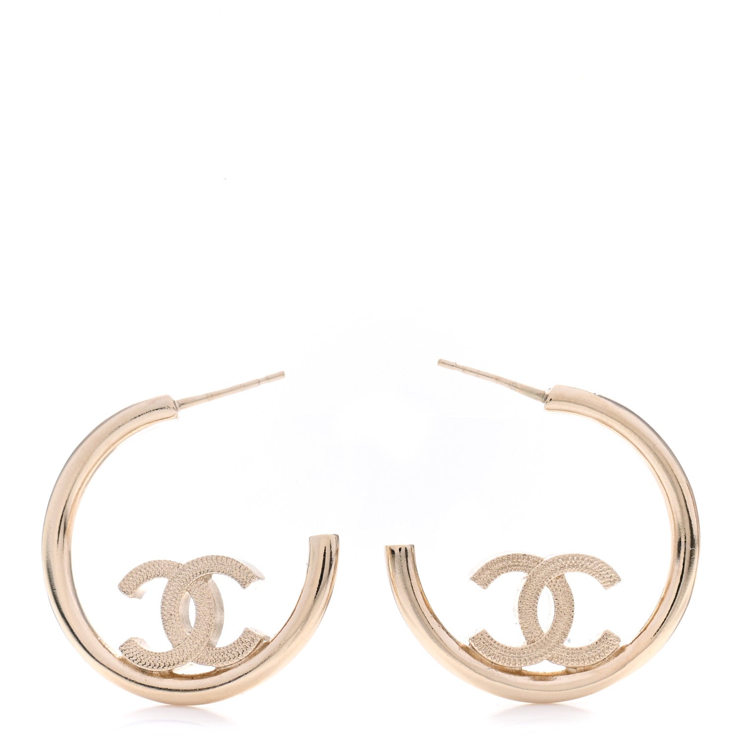 Chanel Metal Textured CC Hoop Earrings Gold 1 of 6