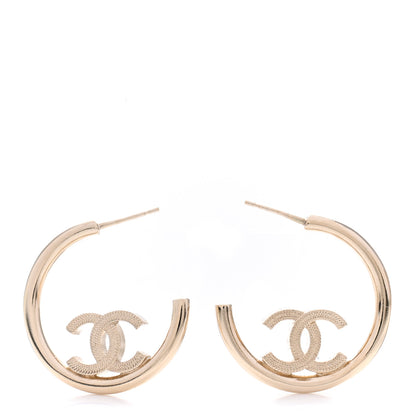 Chanel Metal Textured CC Hoop Earrings Gold 1 of 6