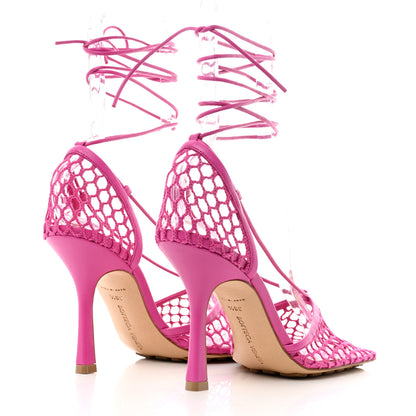 Bottega Veneta Mesh Nappa Stretch Ankle Tie 90mm Sandals 38.5 Hollyhock 4 of 7