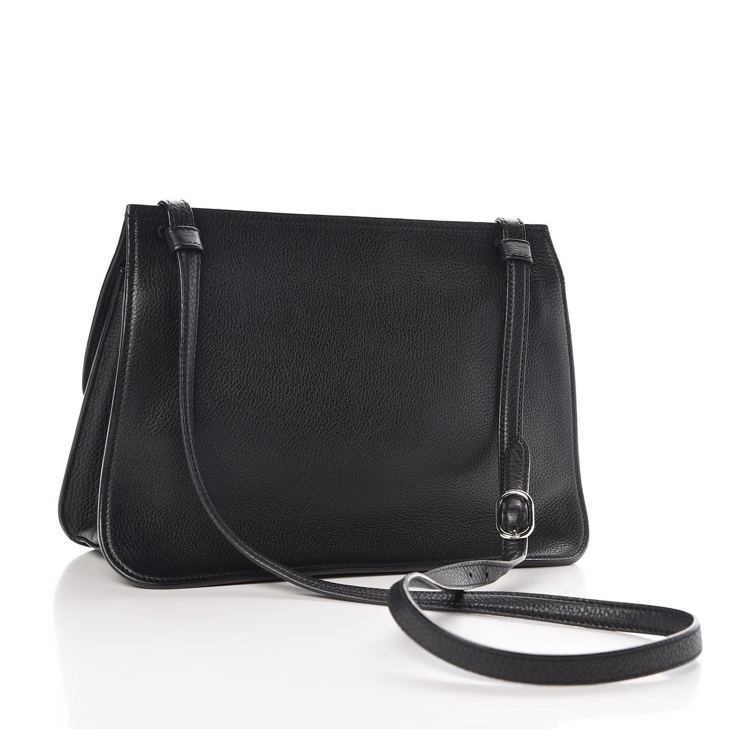 Pebbled Calfskin Medium Bamboo Daily Flap Shoulder Bag Black