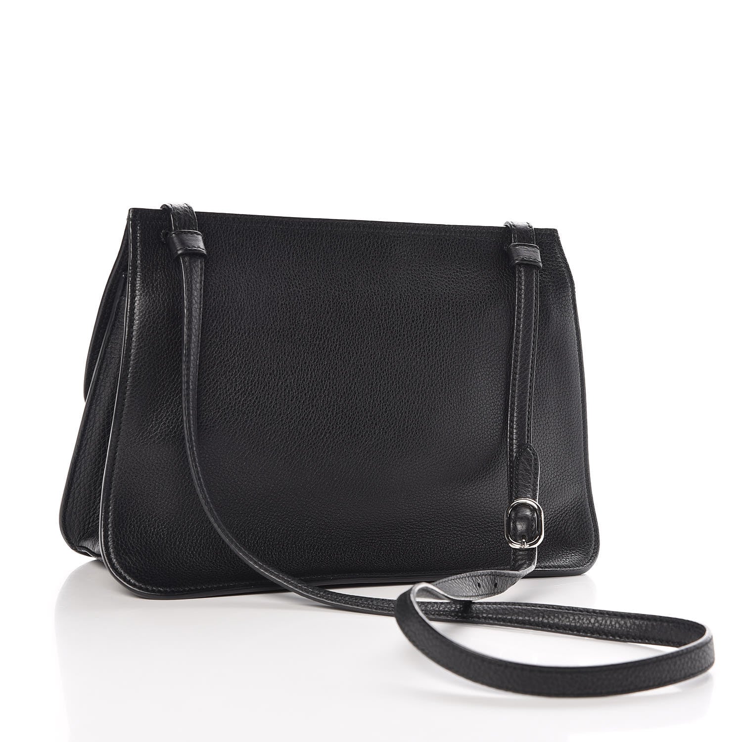 Gucci Pebbled Calfskin Medium Bamboo Daily Flap Shoulder Bag Black 3 of 11