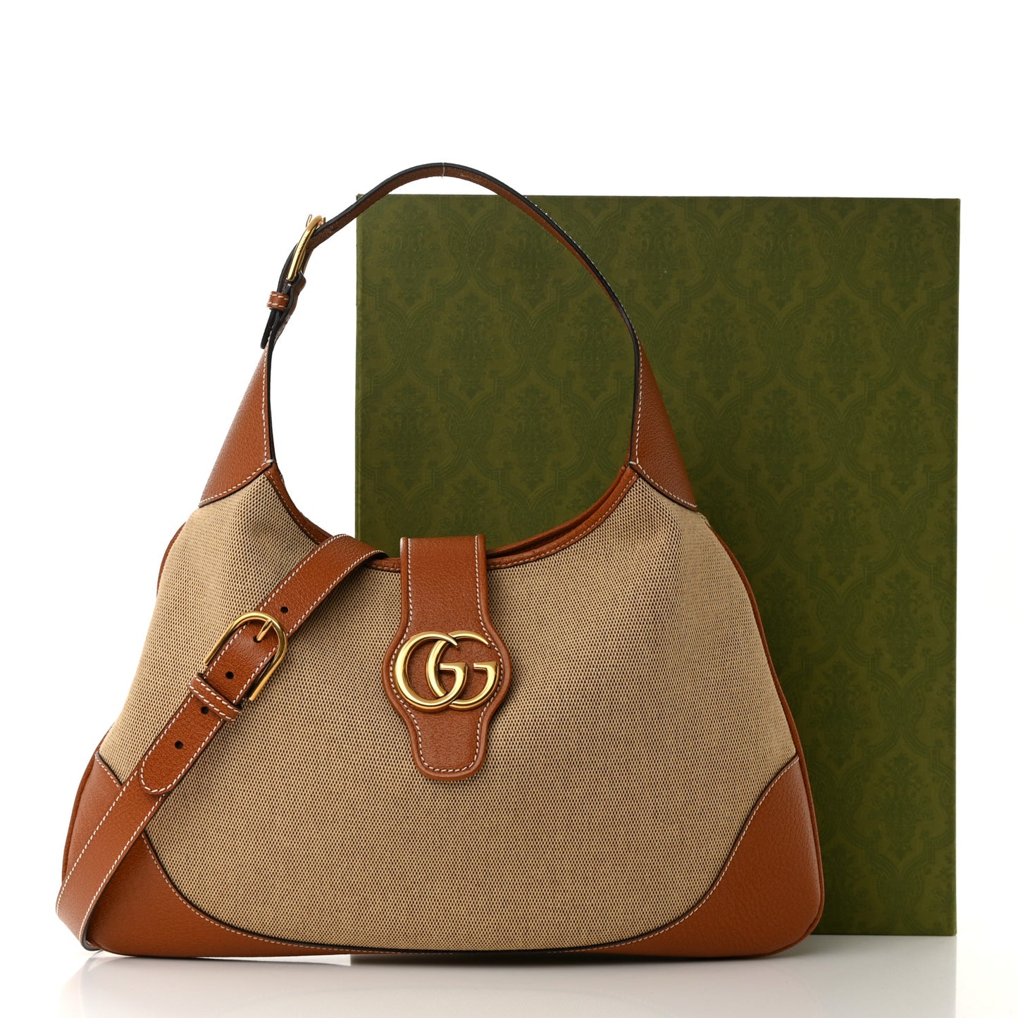 Canvas Textured Dollar Calfskin Large Aphrodite Shoulder Bag Beige Tan