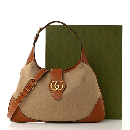 Gucci Canvas Textured Dollar Calfskin Large Aphrodite Shoulder Bag Beige Tan 12 of 12