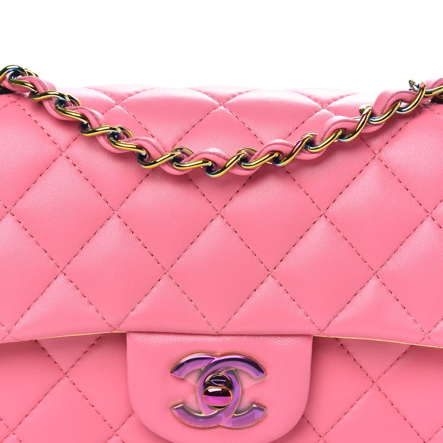 Chanel Lambskin Quilted Mini Rectangular Flap Pink Yellow 8 of 11