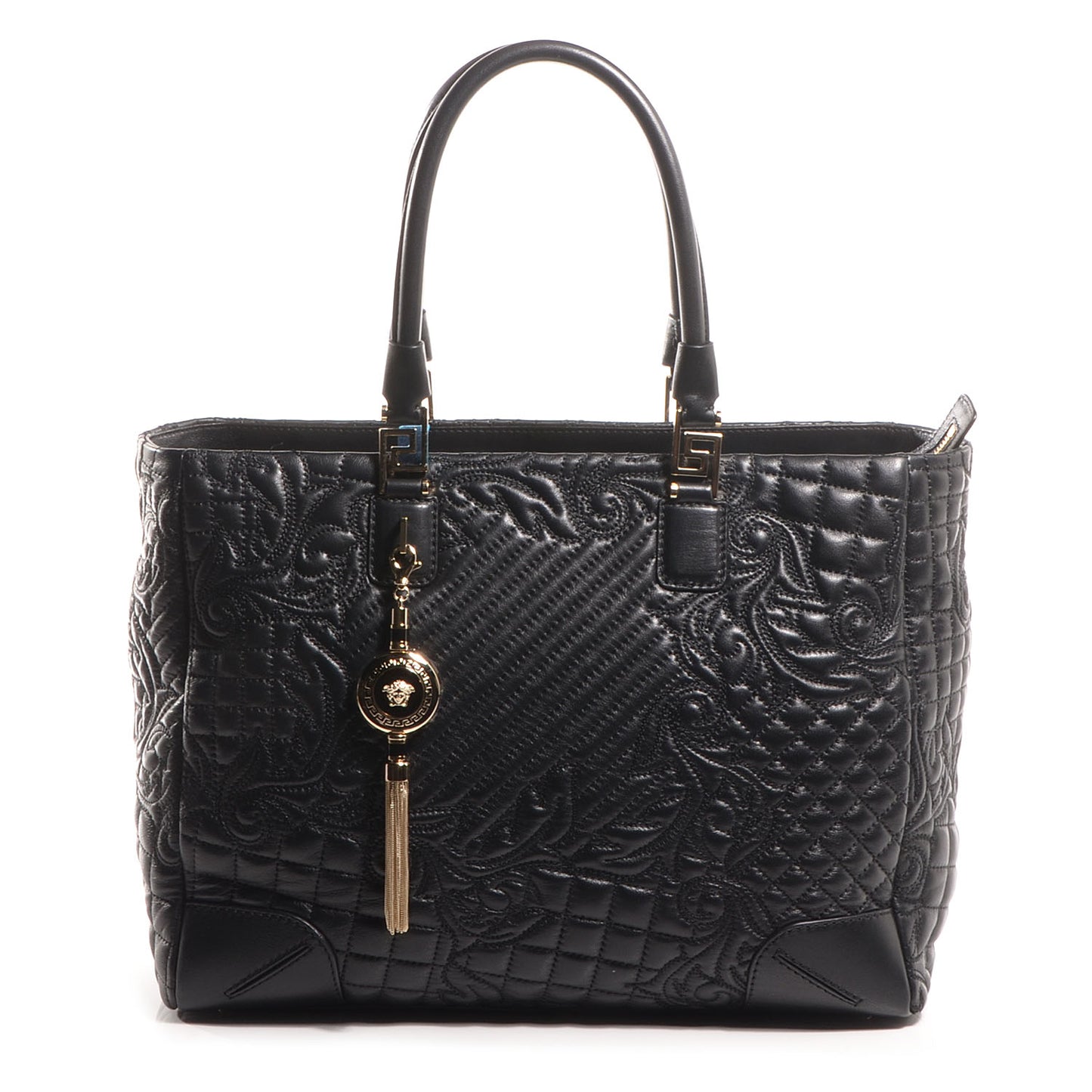 Barocco Quilted Leather Elettra Vanitas Tote Black