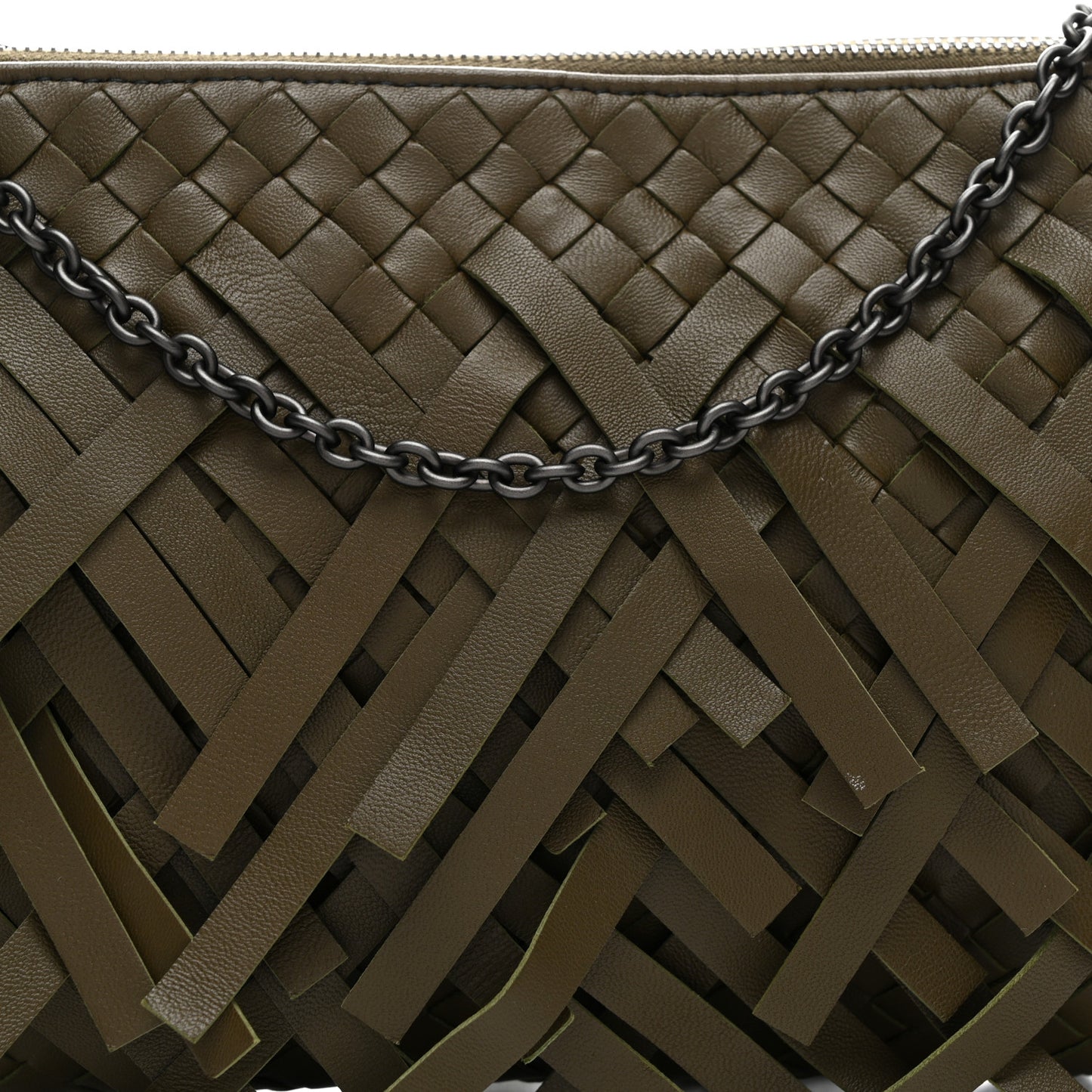 Nappa Intrecciato Palio Fringe Chain Pouch Moss