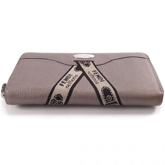 Calfskin Romano Selleria Zip Around Wallet Silver