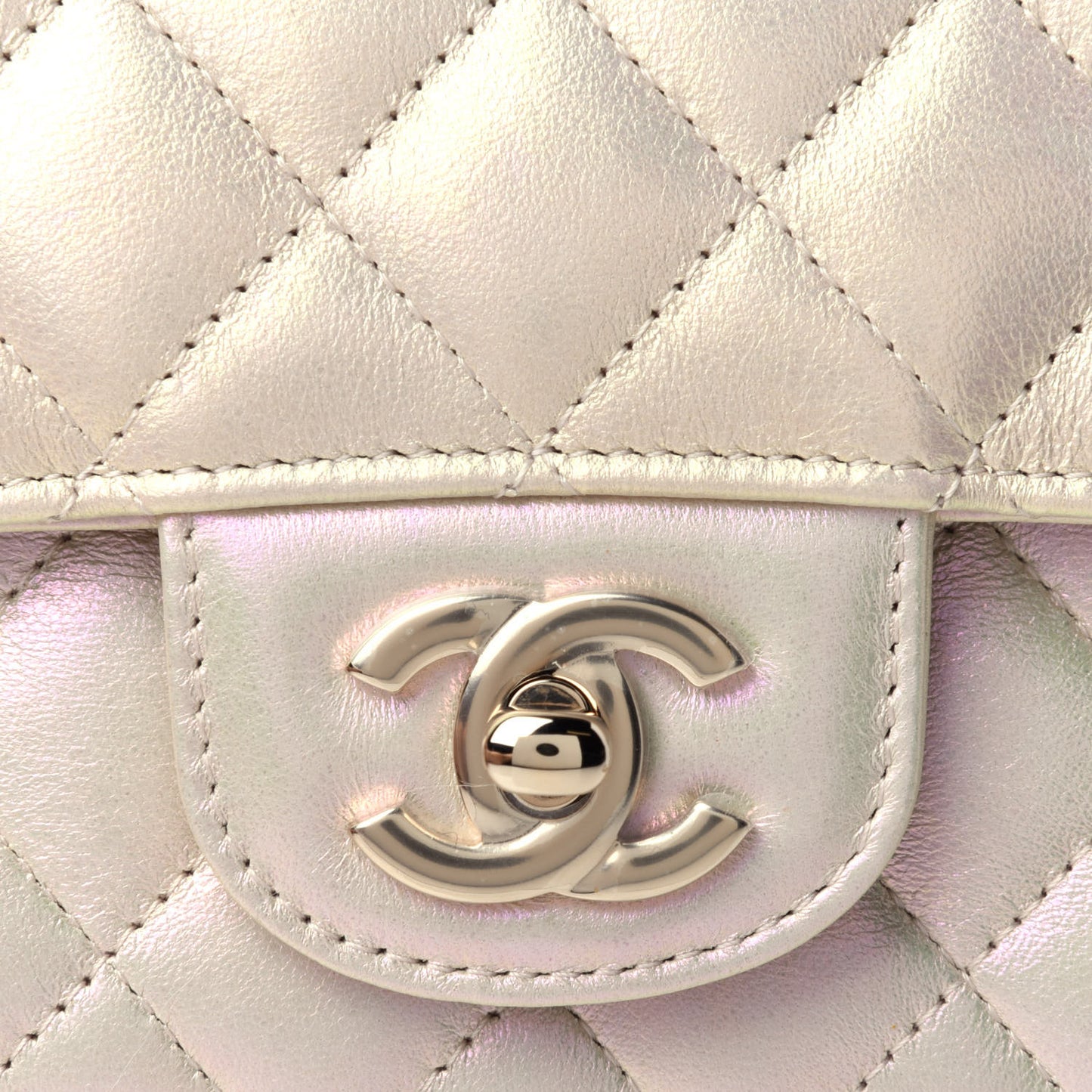 Iridescent Lambskin Quilted Mini Rectangular Flap Ivory