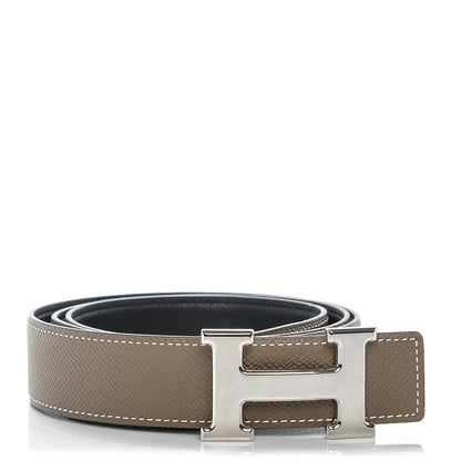 Hermes Epsom Swift 32mm H Belt 95 Etoupe Noir 1 of 6