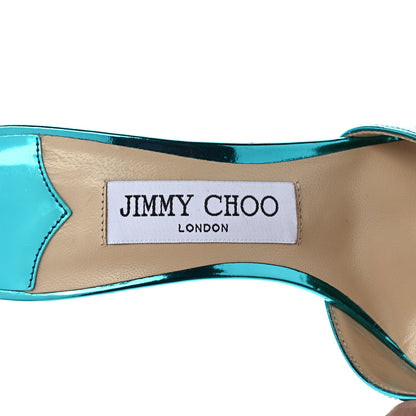 Jimmy Choo Liquid Metal Calfskin Crystal Saeda 100 Pumps 37.5 Malibu 7 of 7