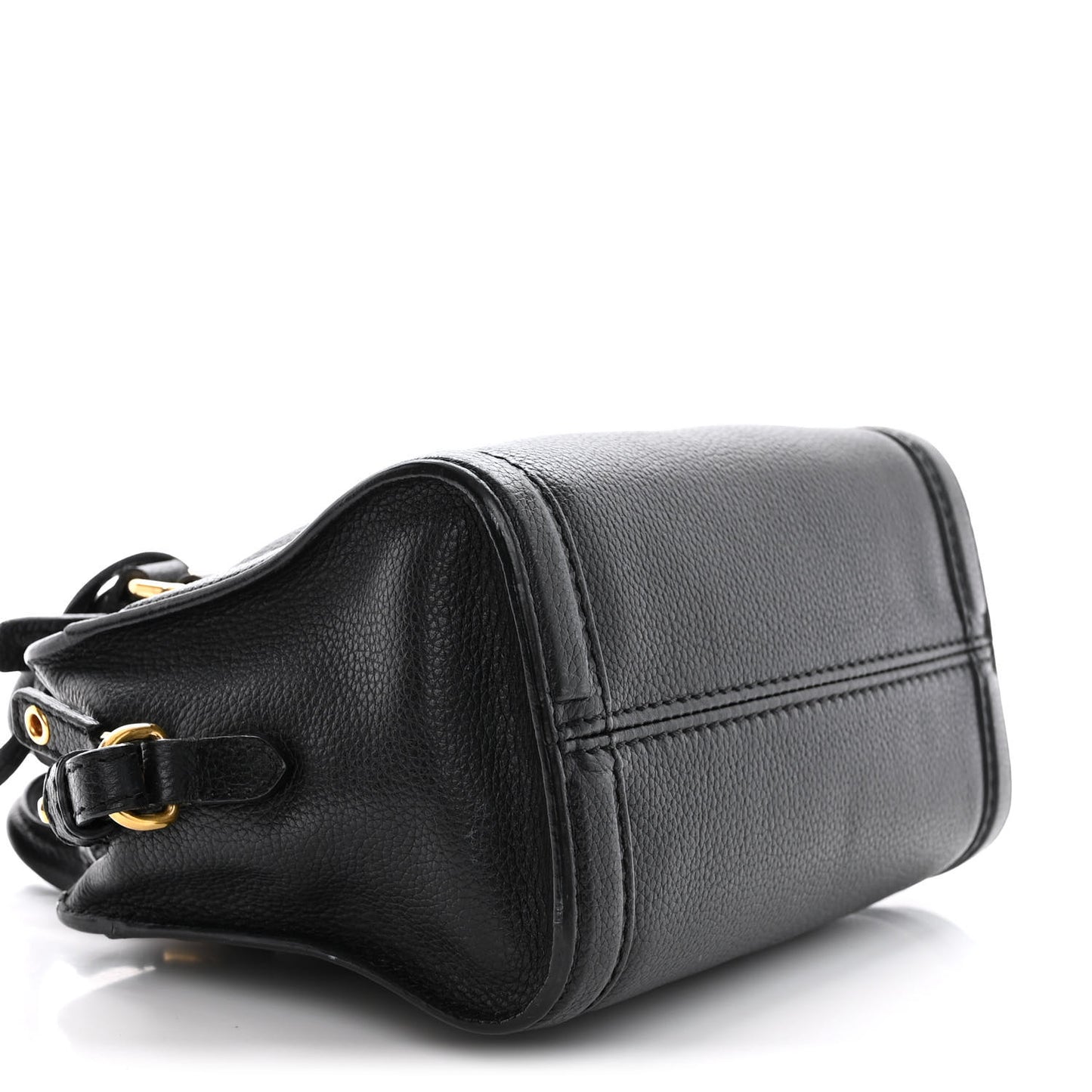 Pebbled Calfskin Mini Skull Padlock Zip Around Tote Black