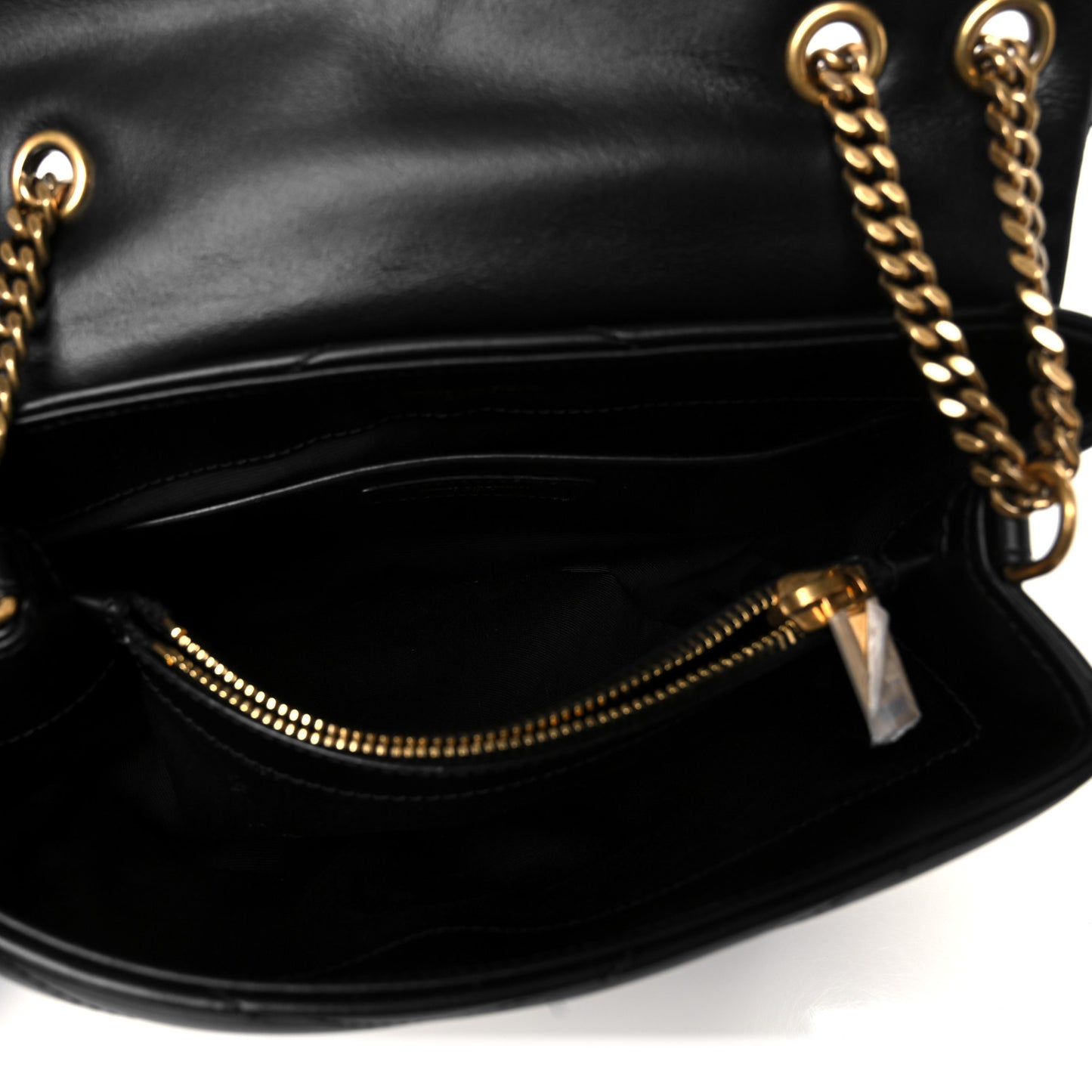 Calfskin Y Quilted Monogram Small Loulou Chain Satchel Black