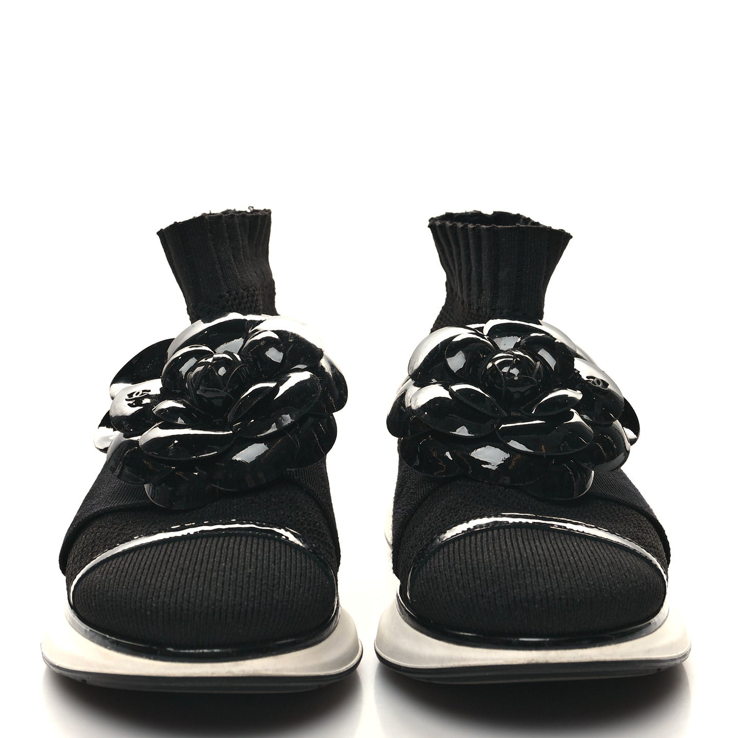 Knit Patent Calfskin Womens High Top Camellia Sneakers 36 Black