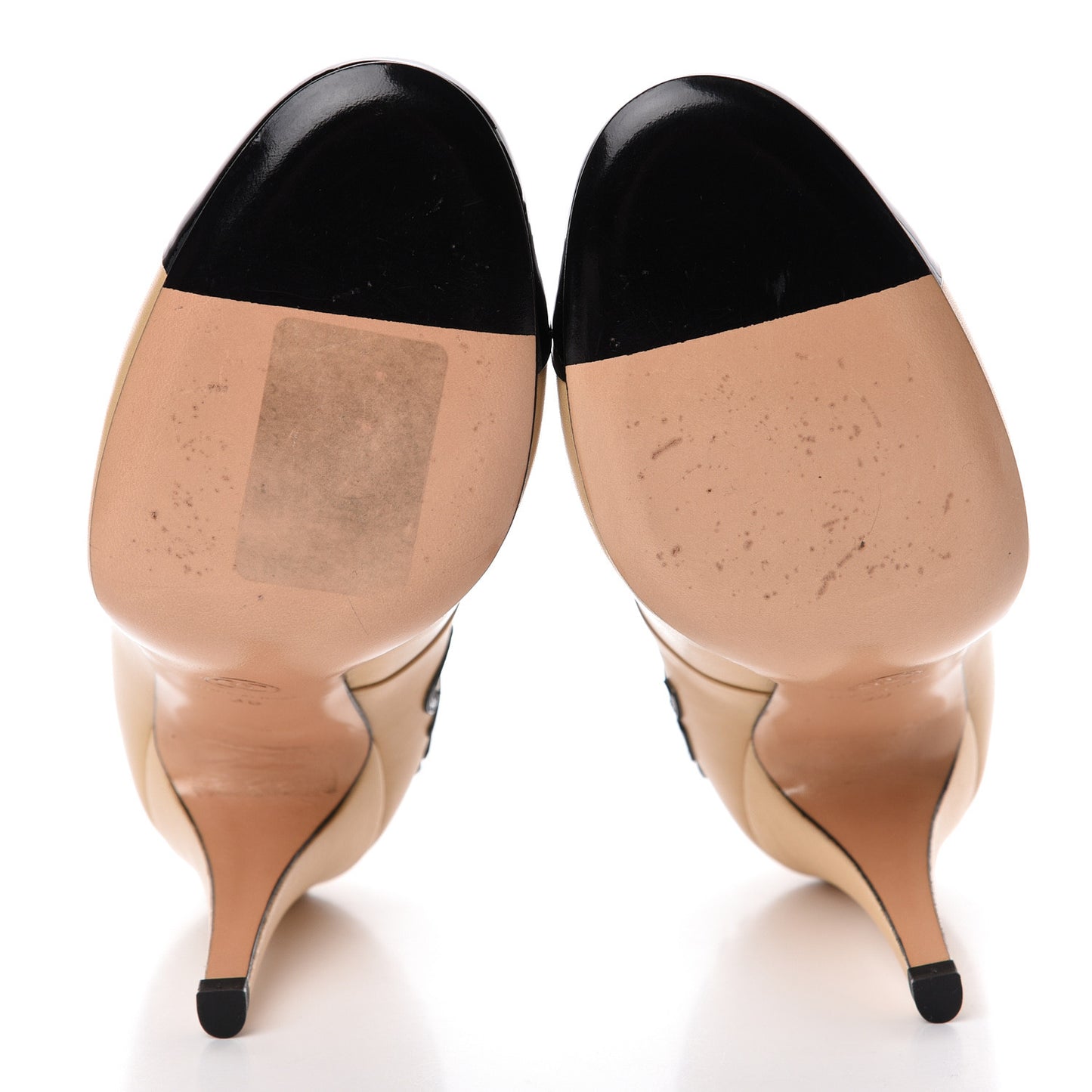 Lambskin Escarpins Cap Toe Pumps 38 Beige Black