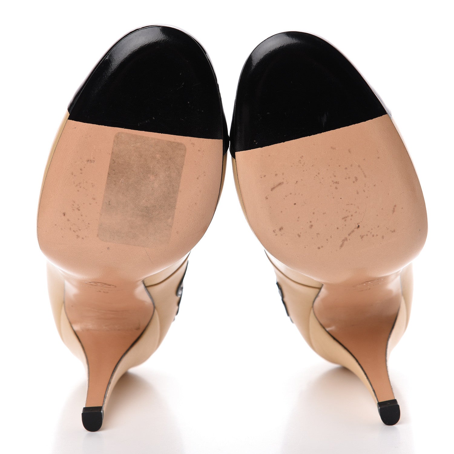 Chanel Lambskin Escarpins Cap Toe Pumps 38 Beige Black 6 of 11