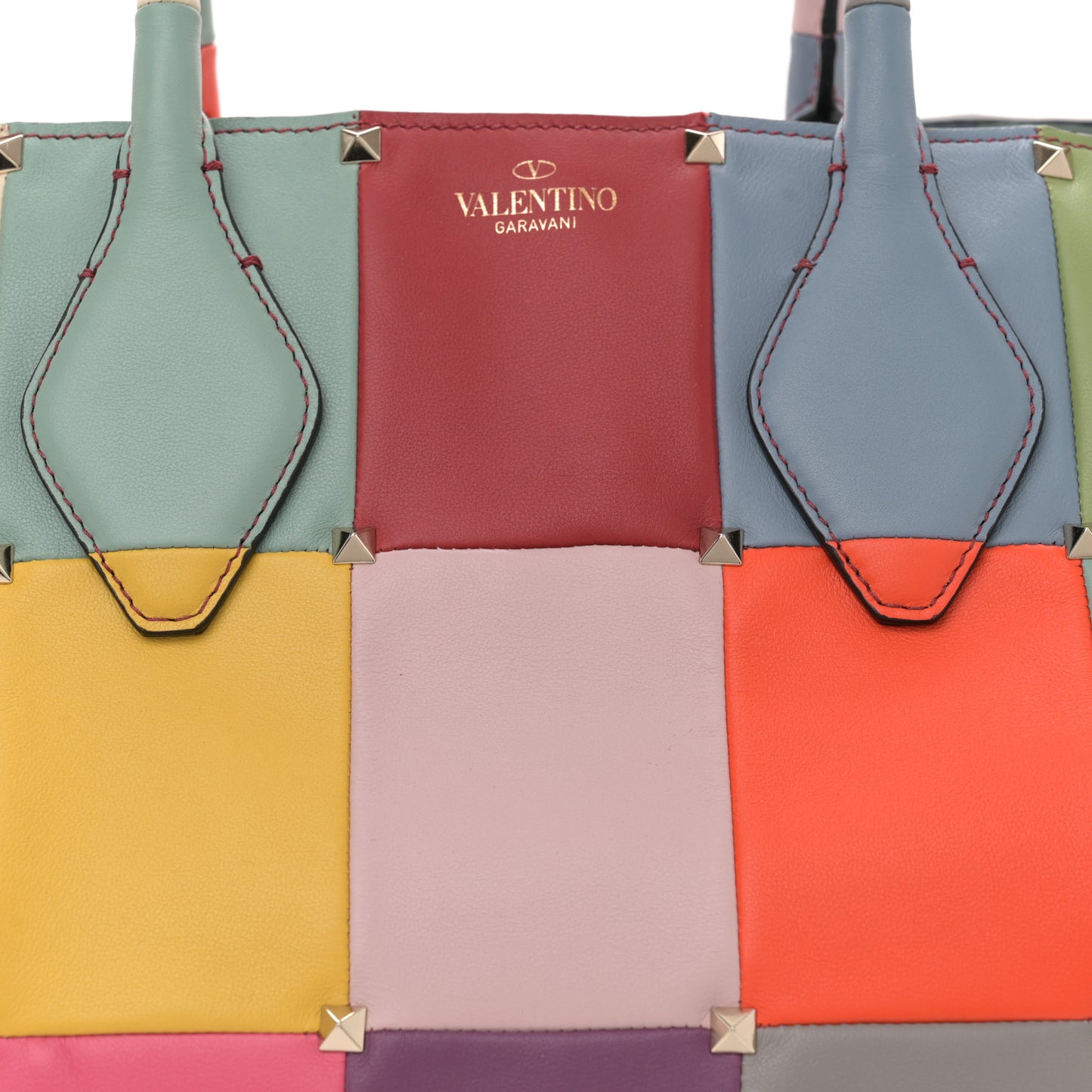 Calfskin Puzzlestud Patchwork Large Tote Multicolor